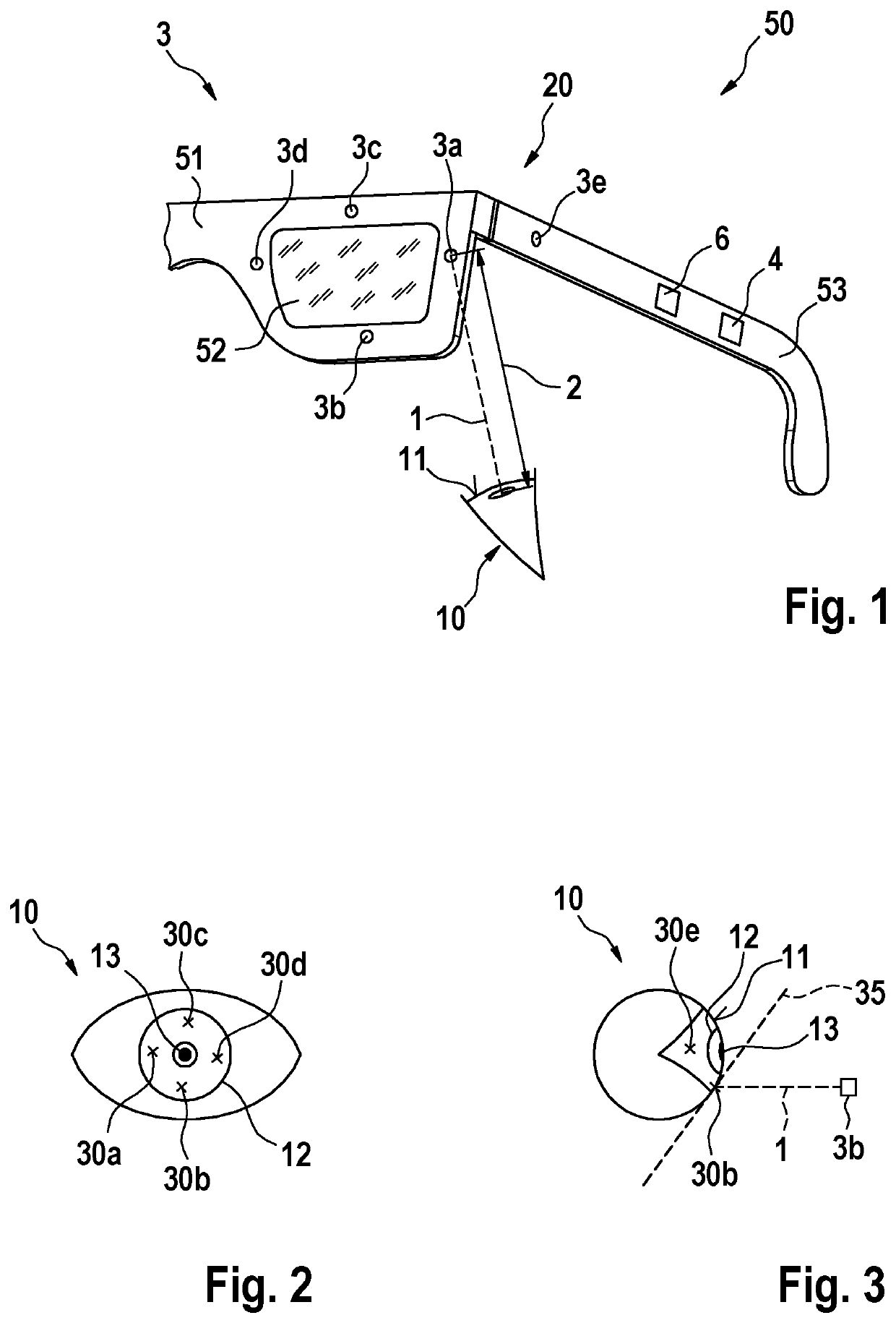 Method for detecting a gaze direction of an eye