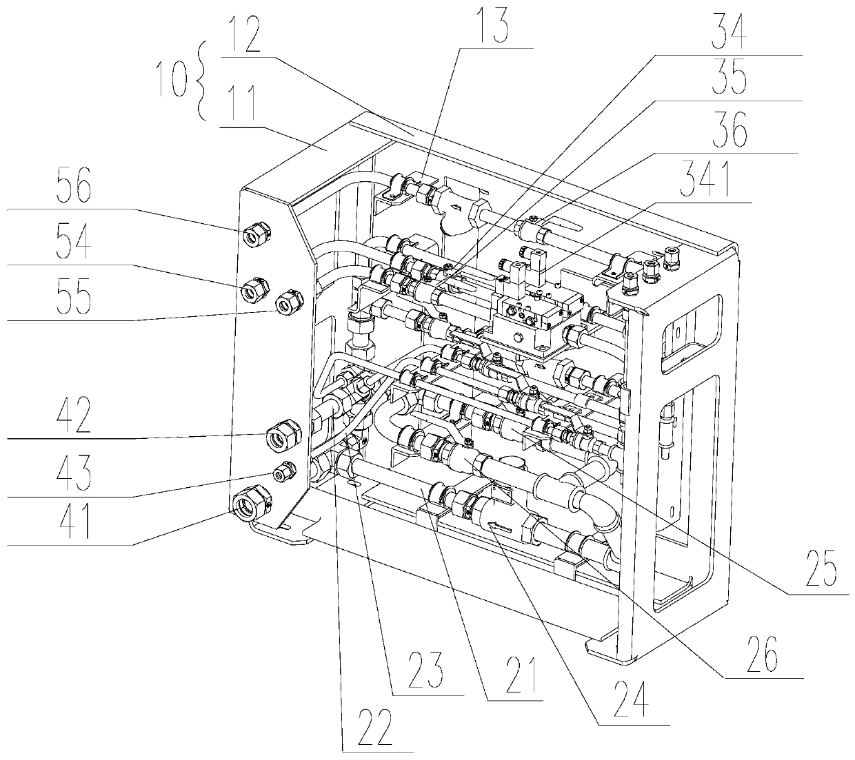 Pipeline arrangement device and driver cab front end structure