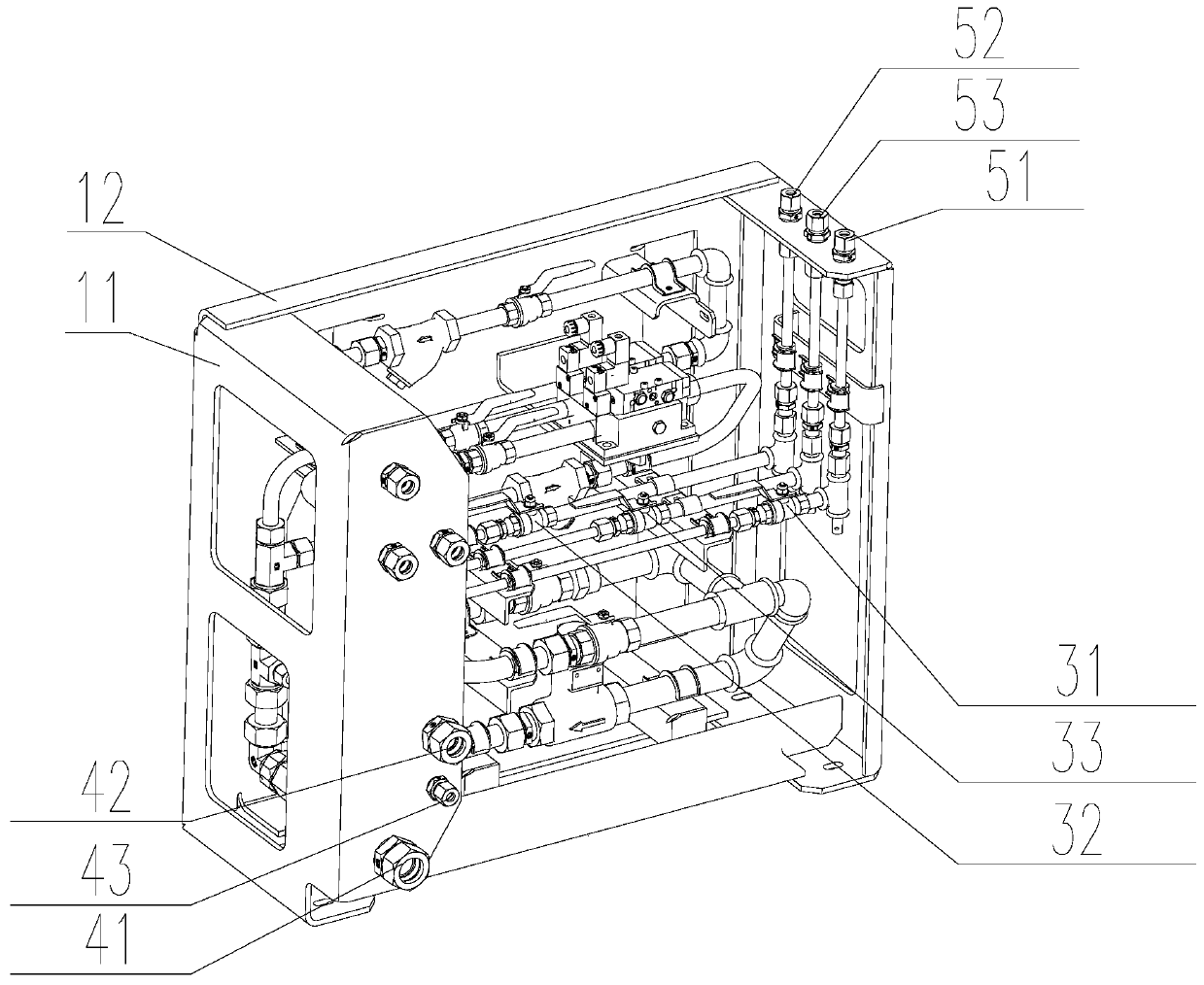 Pipeline arrangement device and driver cab front end structure