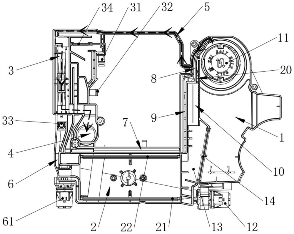 Water softener for dish-washing machine and dish-washing machine