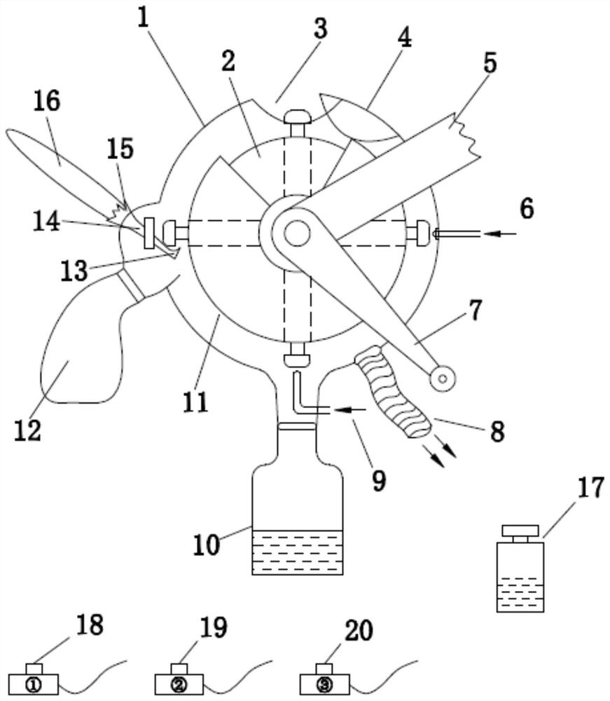 A rotating wheel type poisoning headspace bottle dismantling and cleaning device