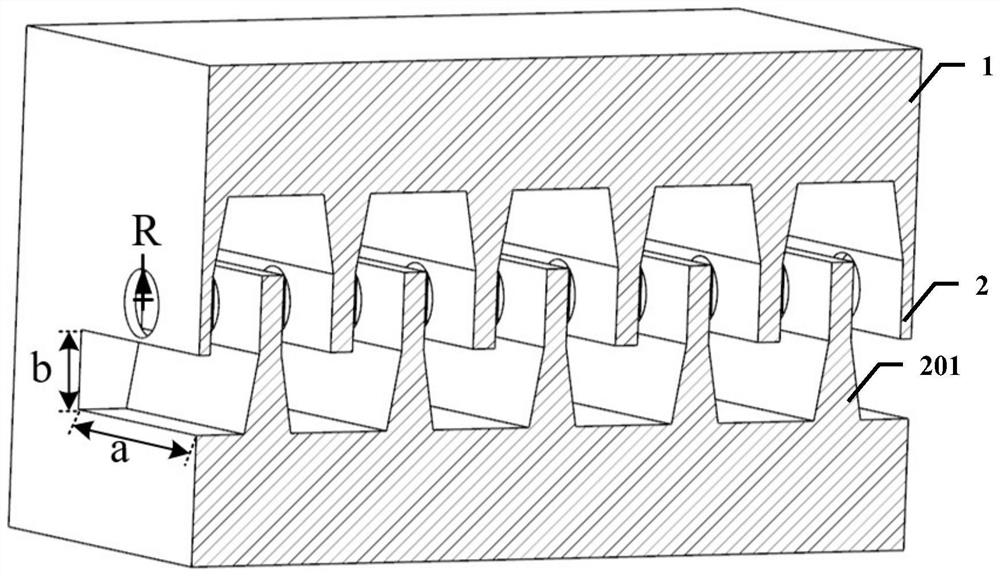 Trapezoid-like staggered double-gate slow wave structure