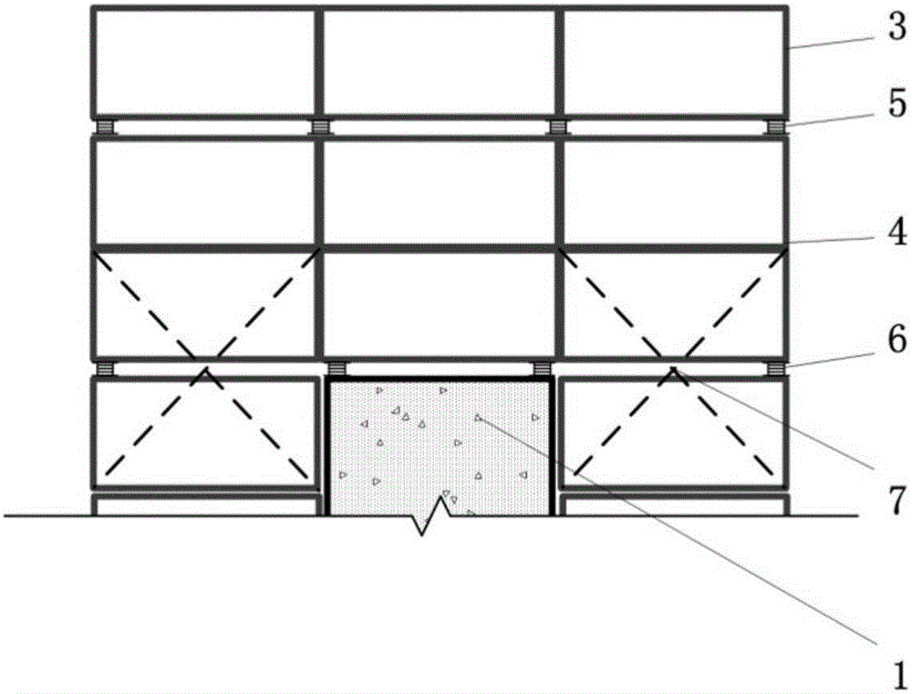 Top shock insulation module building structure with self-adaptive shock insulation floor number