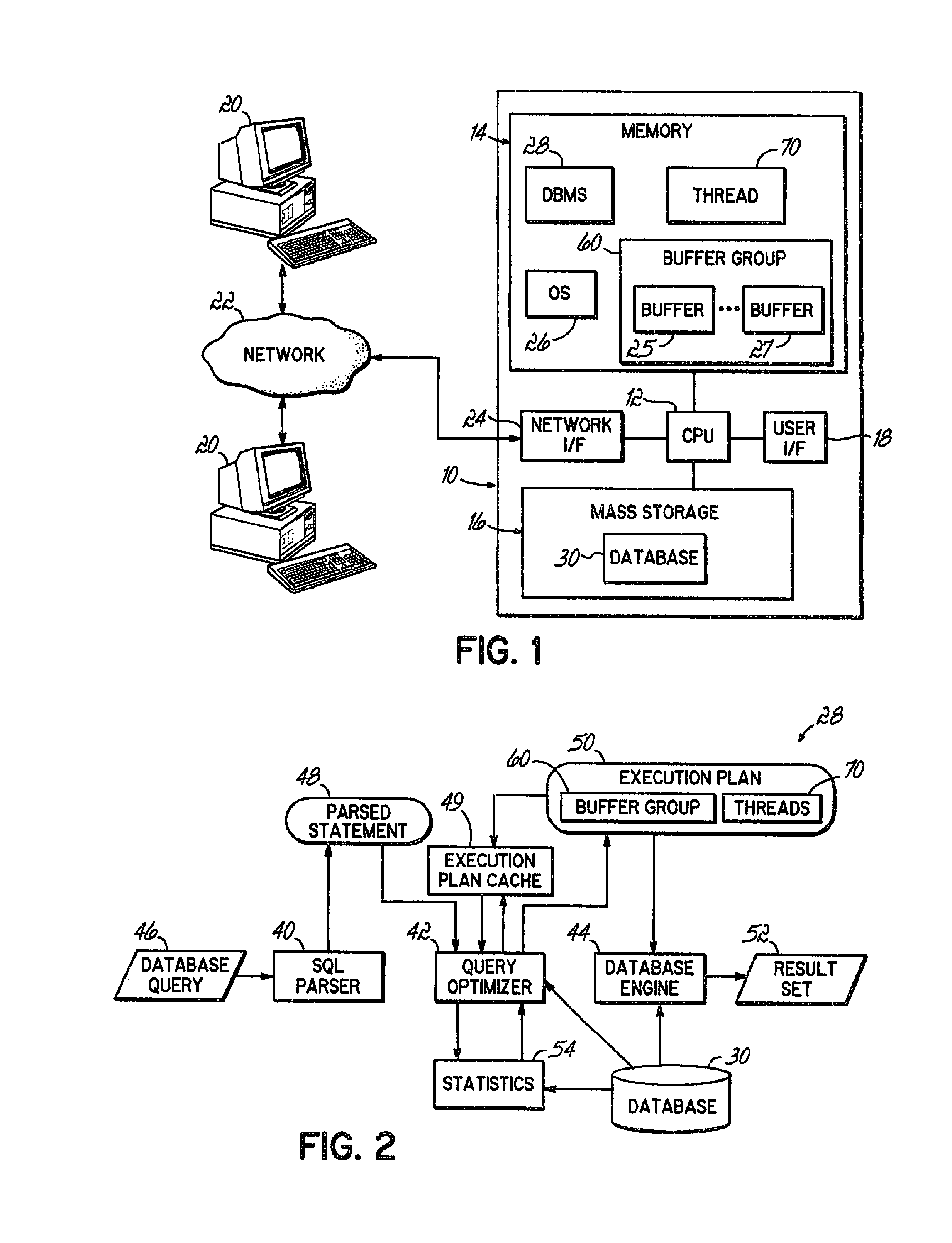 Database query processing with dynamically activated buffers