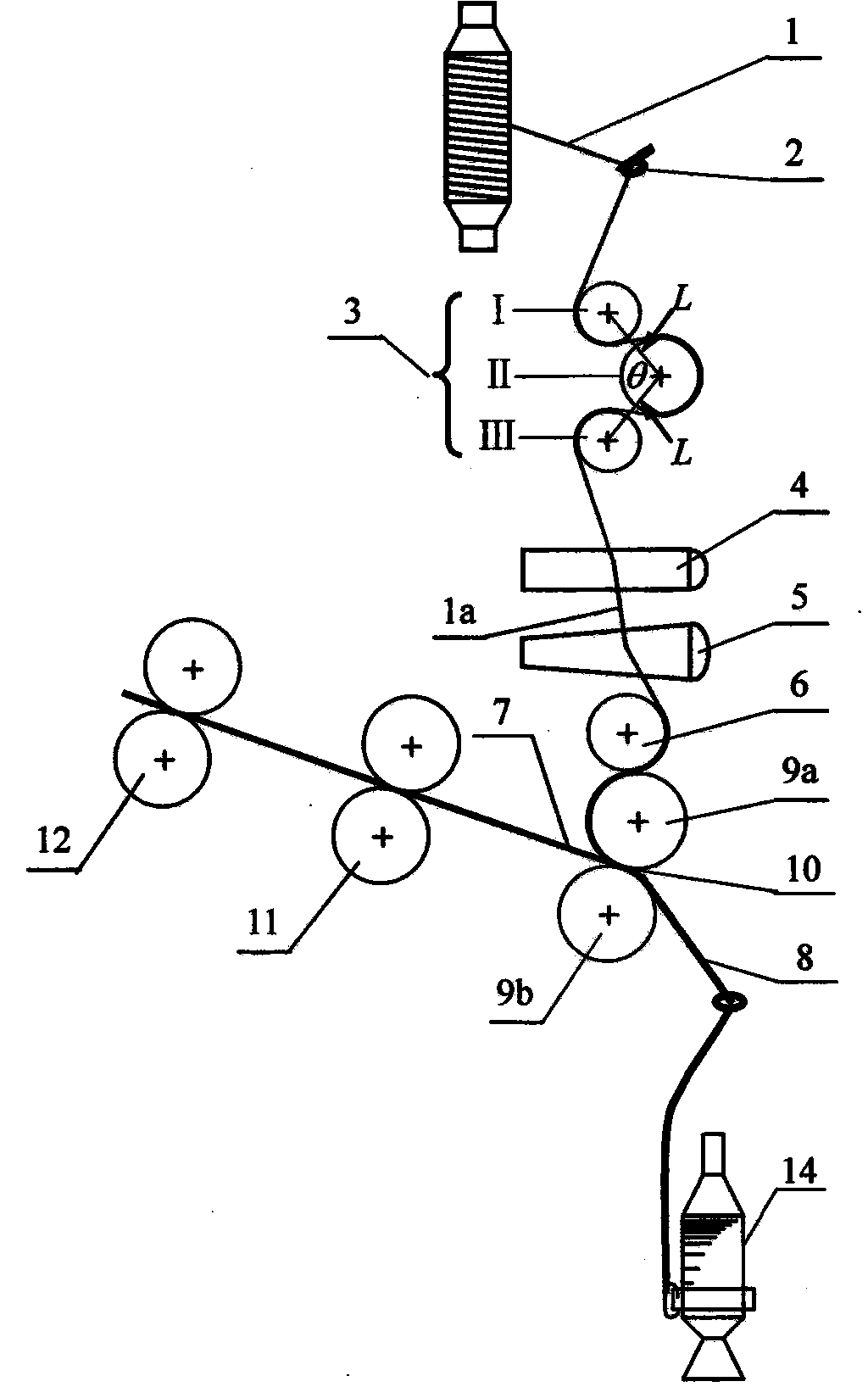 Filament splitting constant-tension double-side limiting composite spinning device, method and application