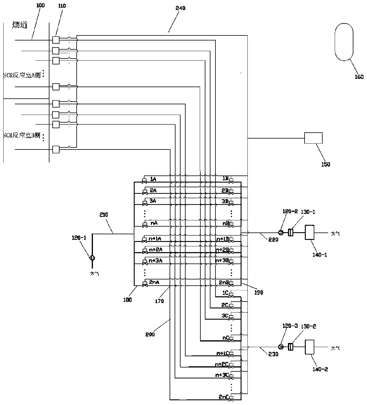 Online detection system of smoke concentration of multi-data mode SCR reaction chamber, and control method thereof