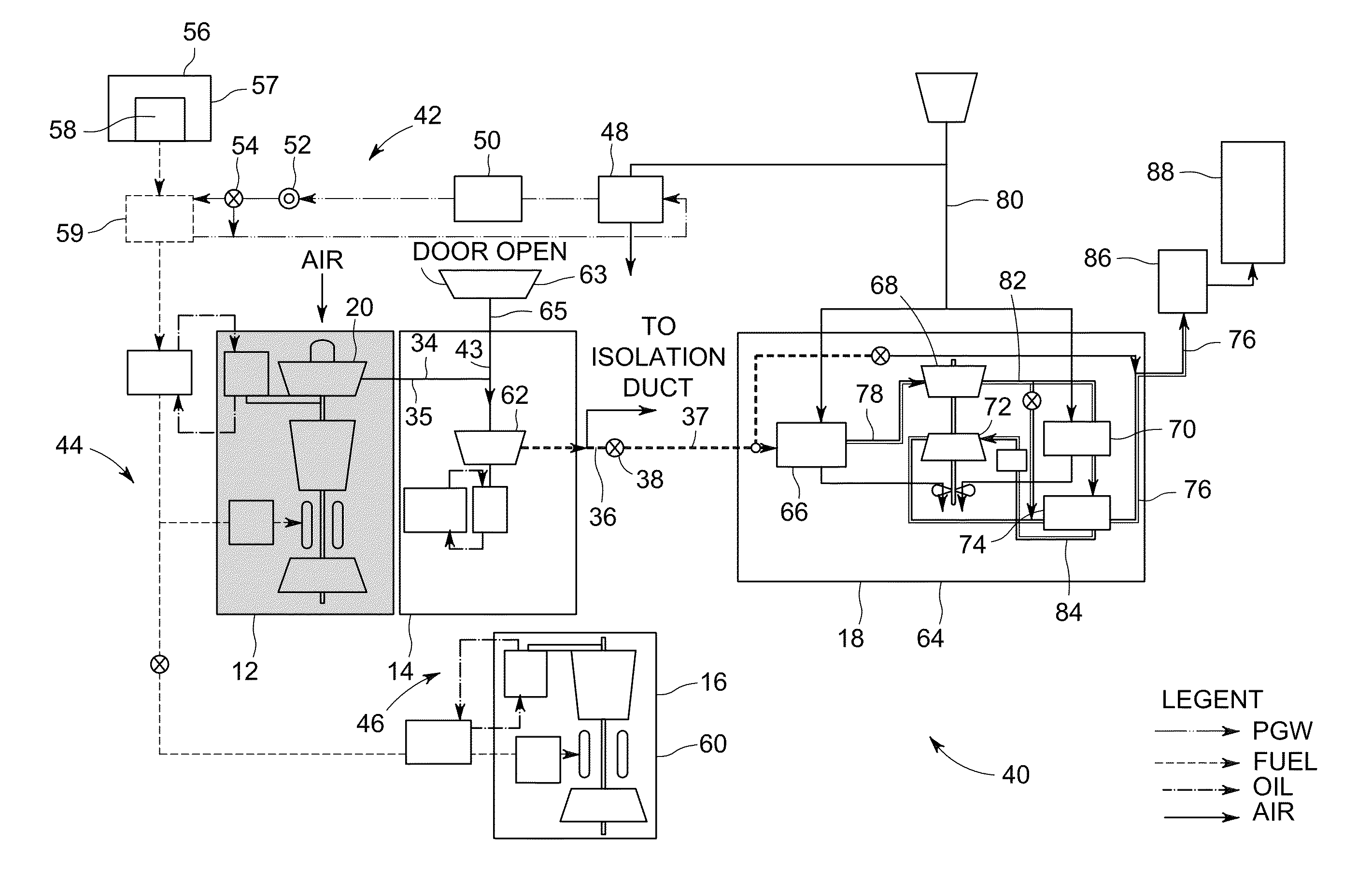 Aircraft energy management system including engine fan discharge air boosted environmental control system