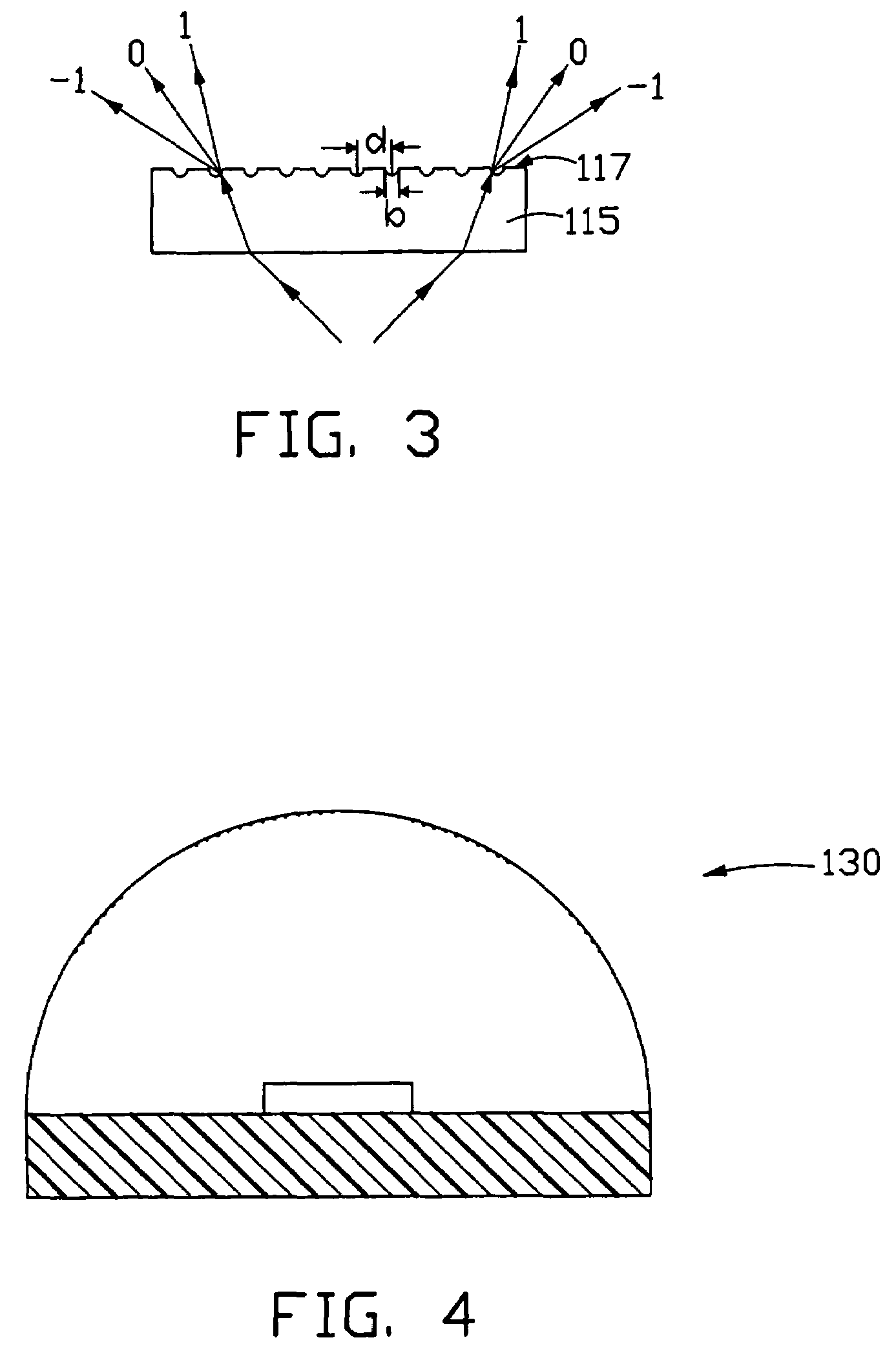 Light emitting diode having diffraction grating and planar light source device using the same