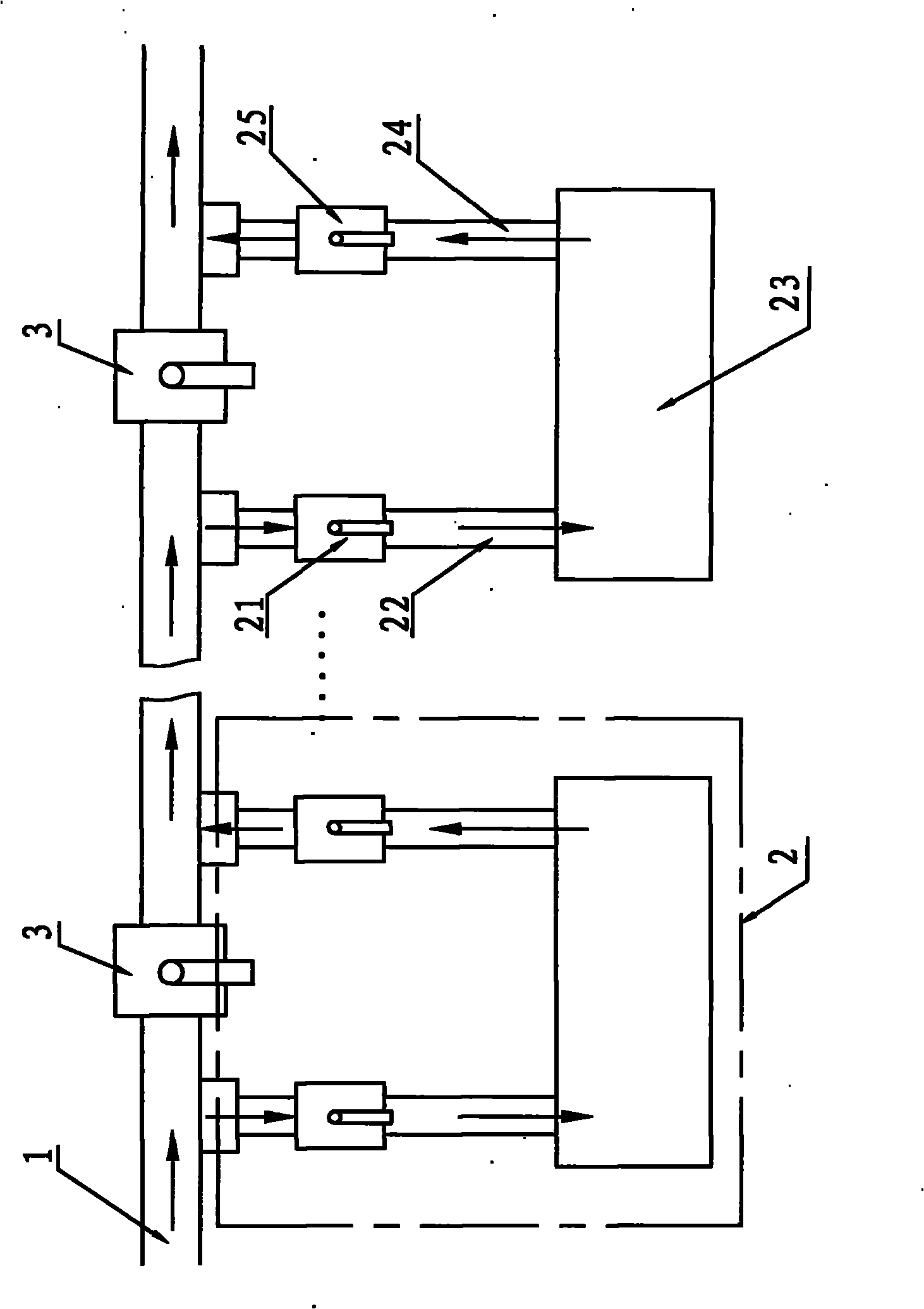 Divided-flow vacuum pump unit water cooling device