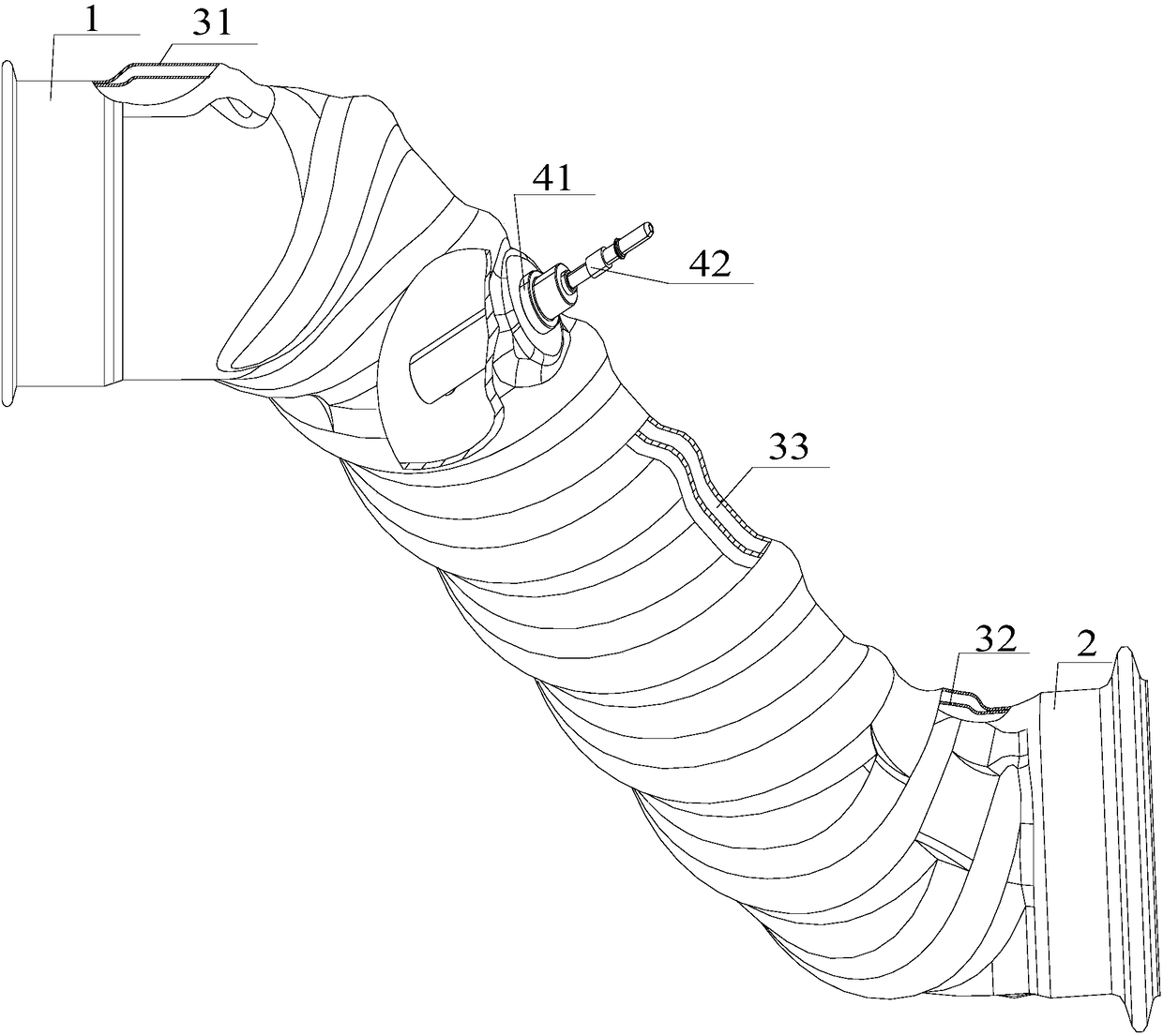 Inner high pressure formed two-wall hollow urea spraying mixing device