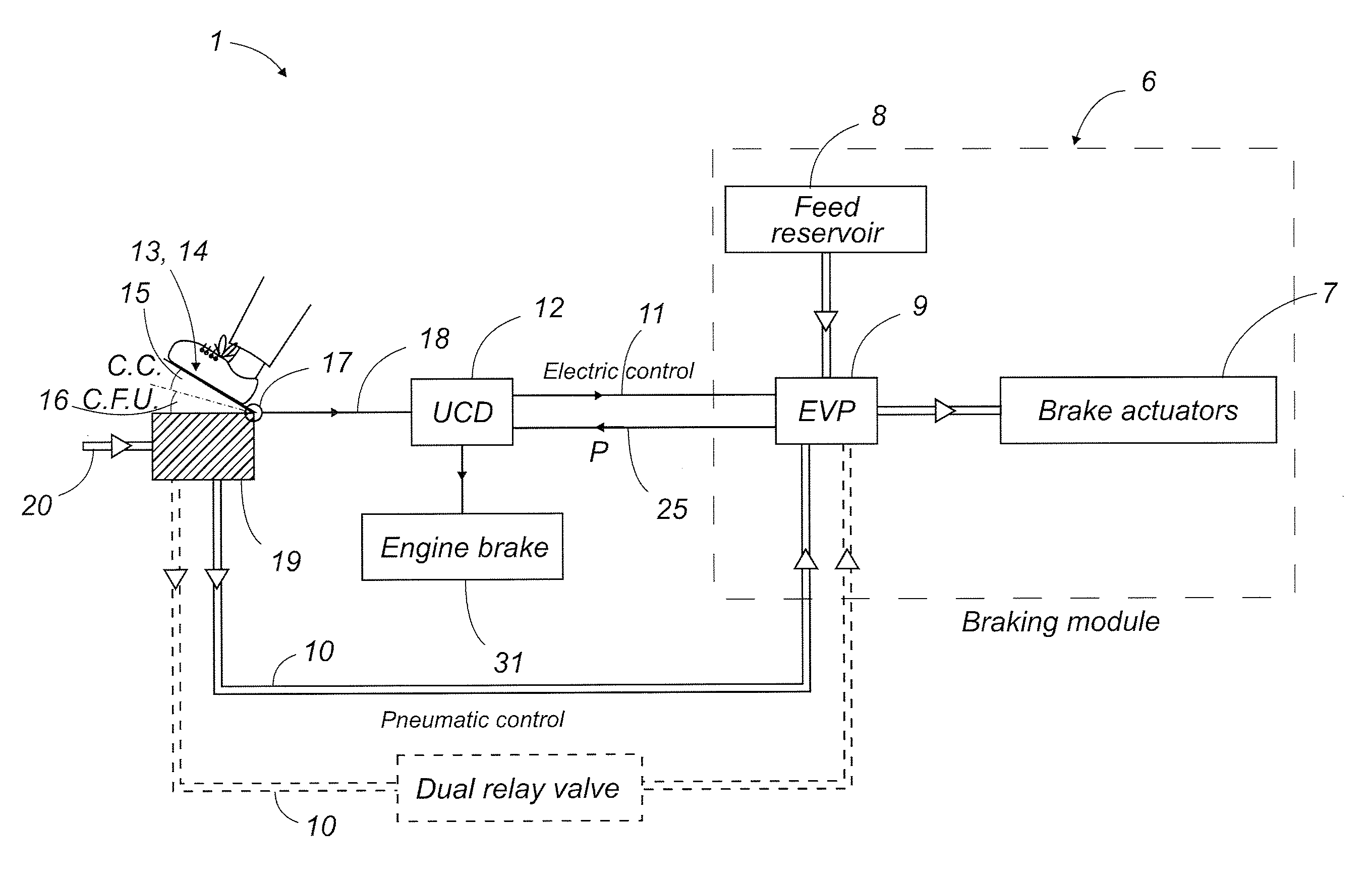 Two-stage electromechanically controlled braking system for a multiaxle road vehicles