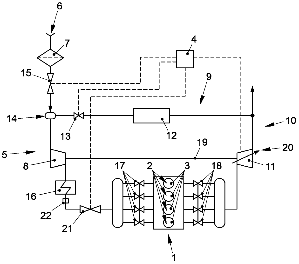 Method for diagnosing a loaded combustion engine in terms of a leakage in a section of the fresh gas section