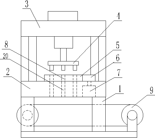 Punching machine with mould capable of being displaced