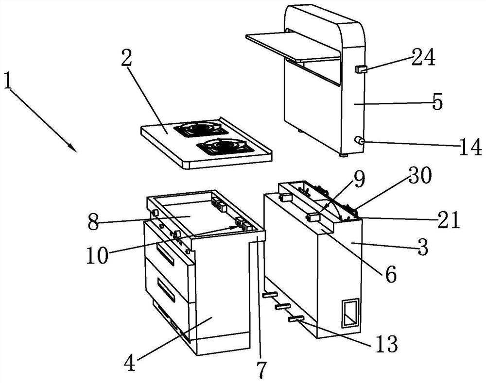 Split-type integrated stove equipped with fast connection structure and installation method thereof