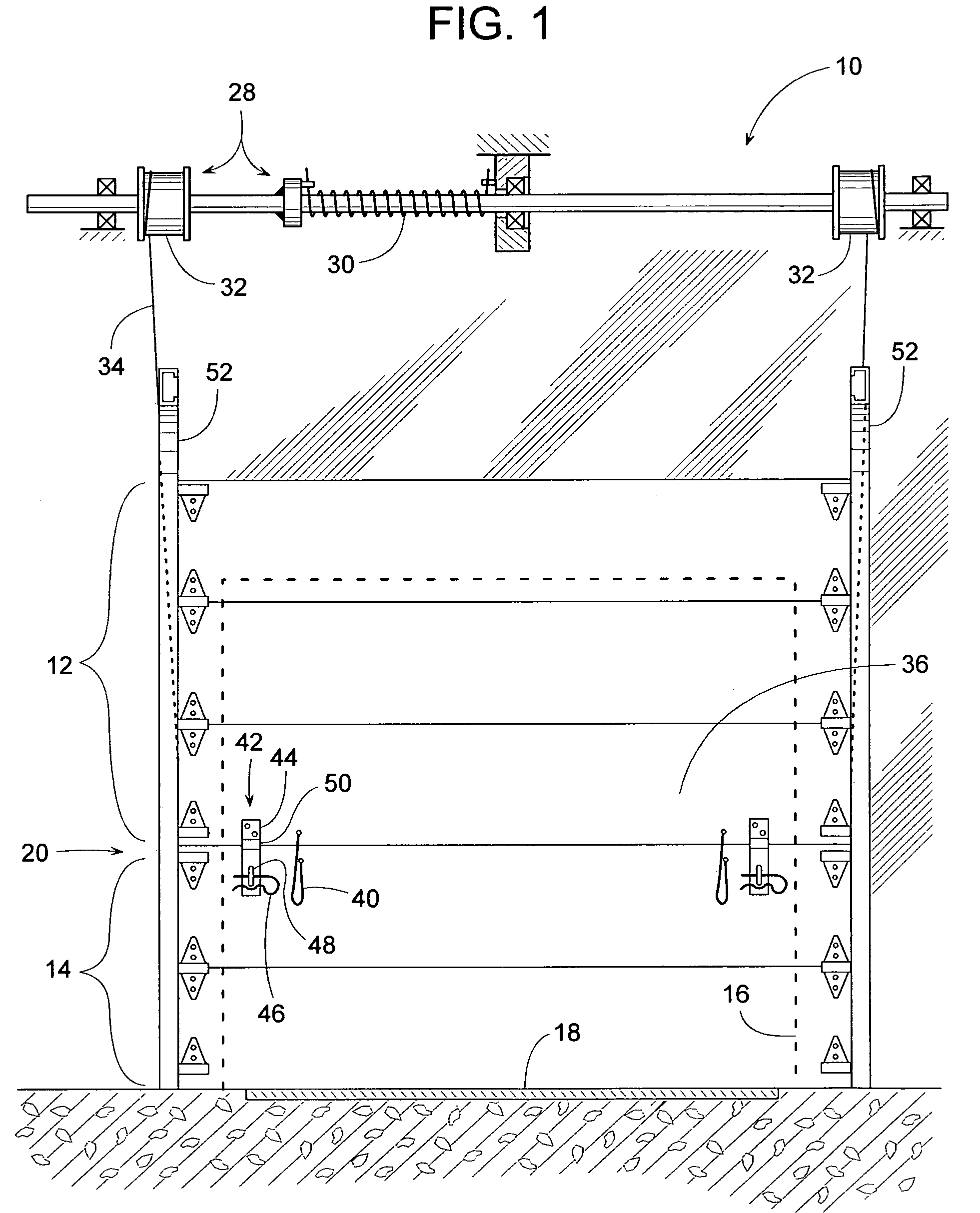 Vertically movable door with safety barrier