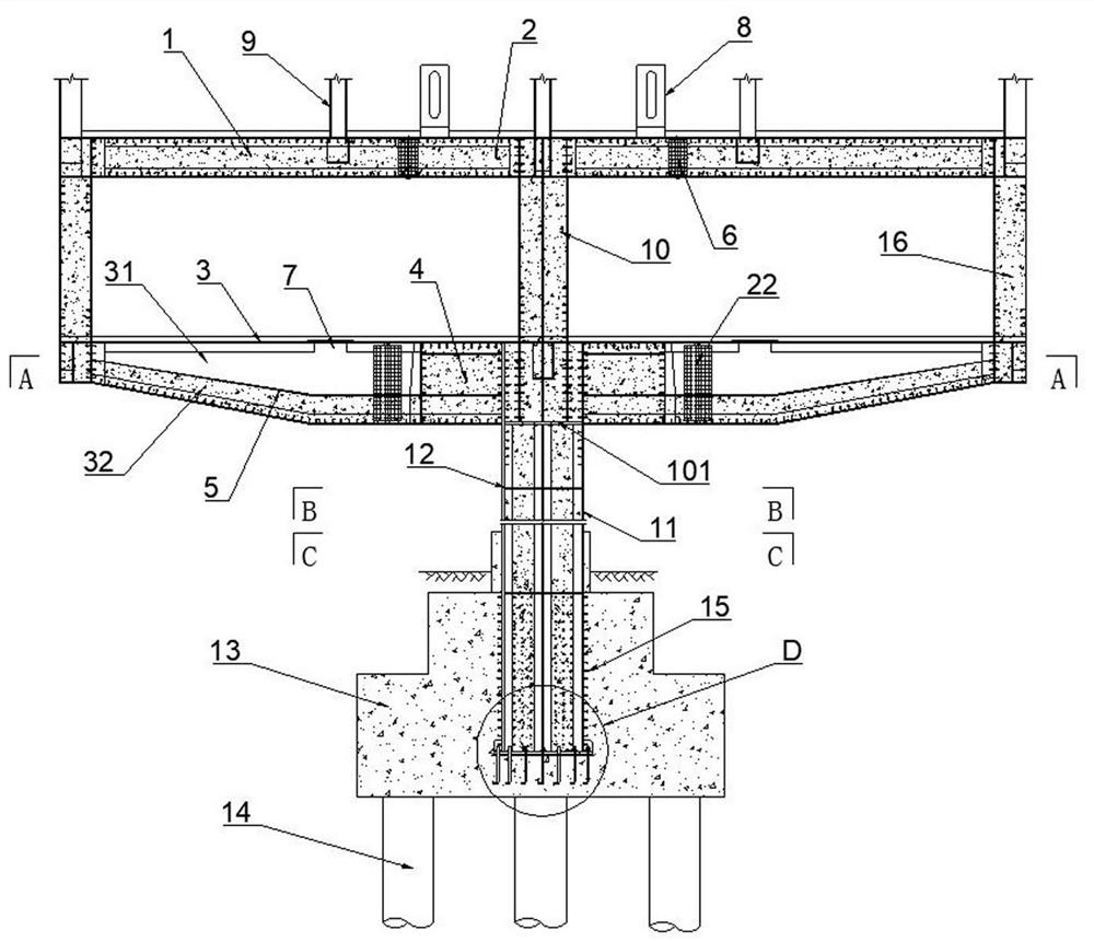 Elevated single-column station in high-intensity area and construction method thereof