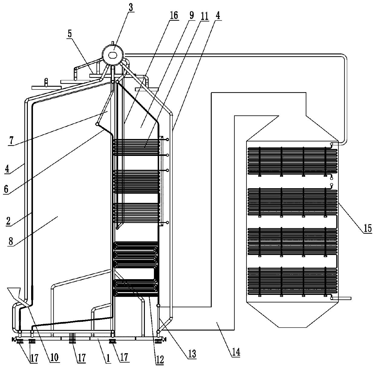 Vertical type angular-tube type bubbling bed boiler