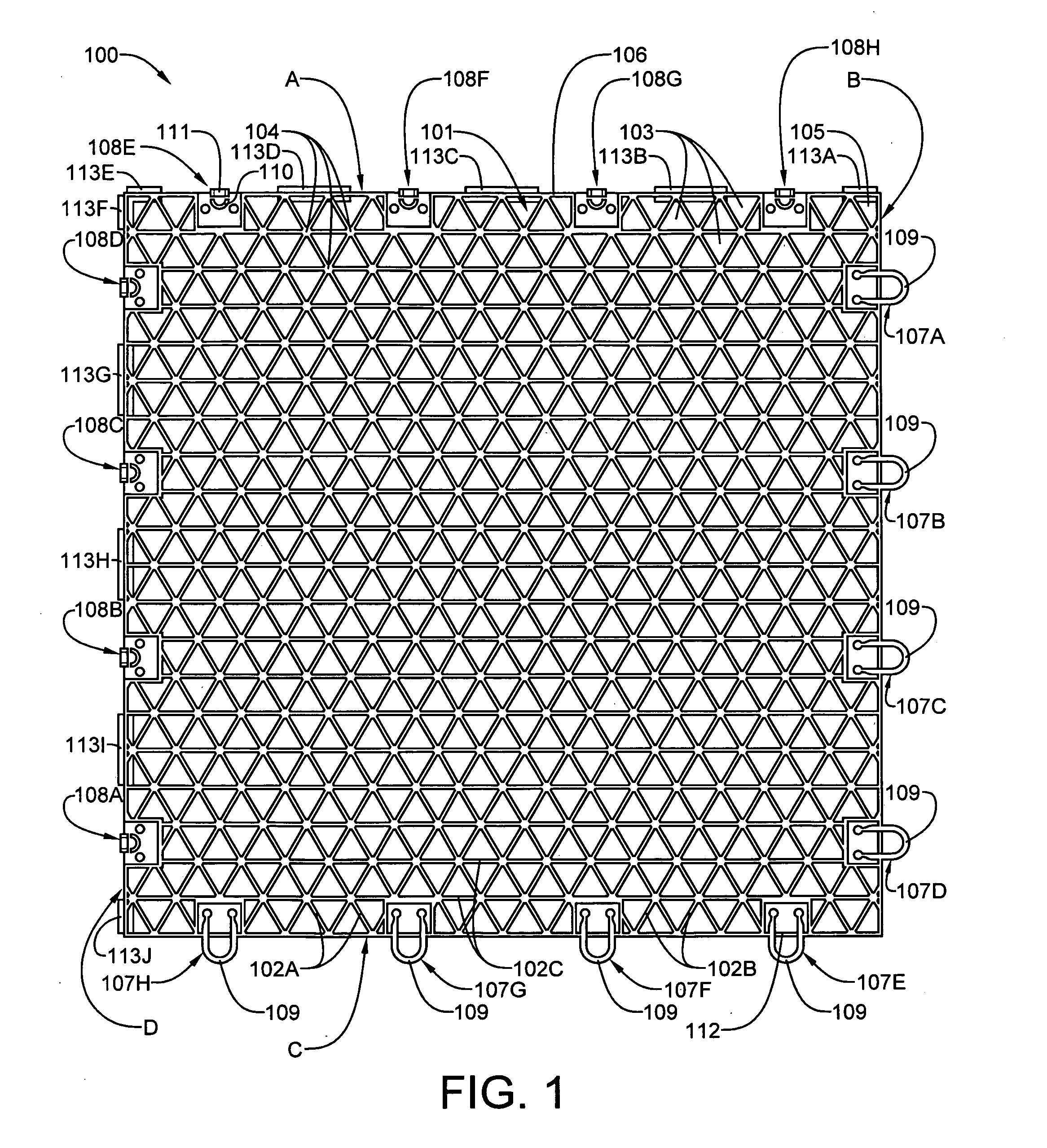 Floating floor assembled from an array of interconnected subunits, each of which includes a stone, ceramic, or porcelain tile bonded to an injection molded polyolefin substrate