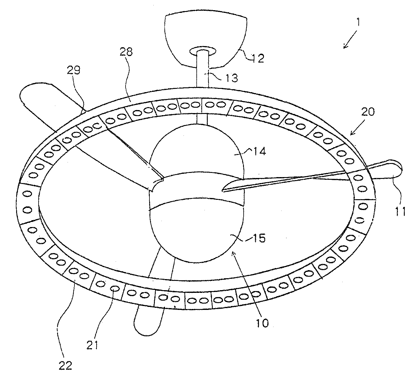 Ceiling fan with rotary blade surface light