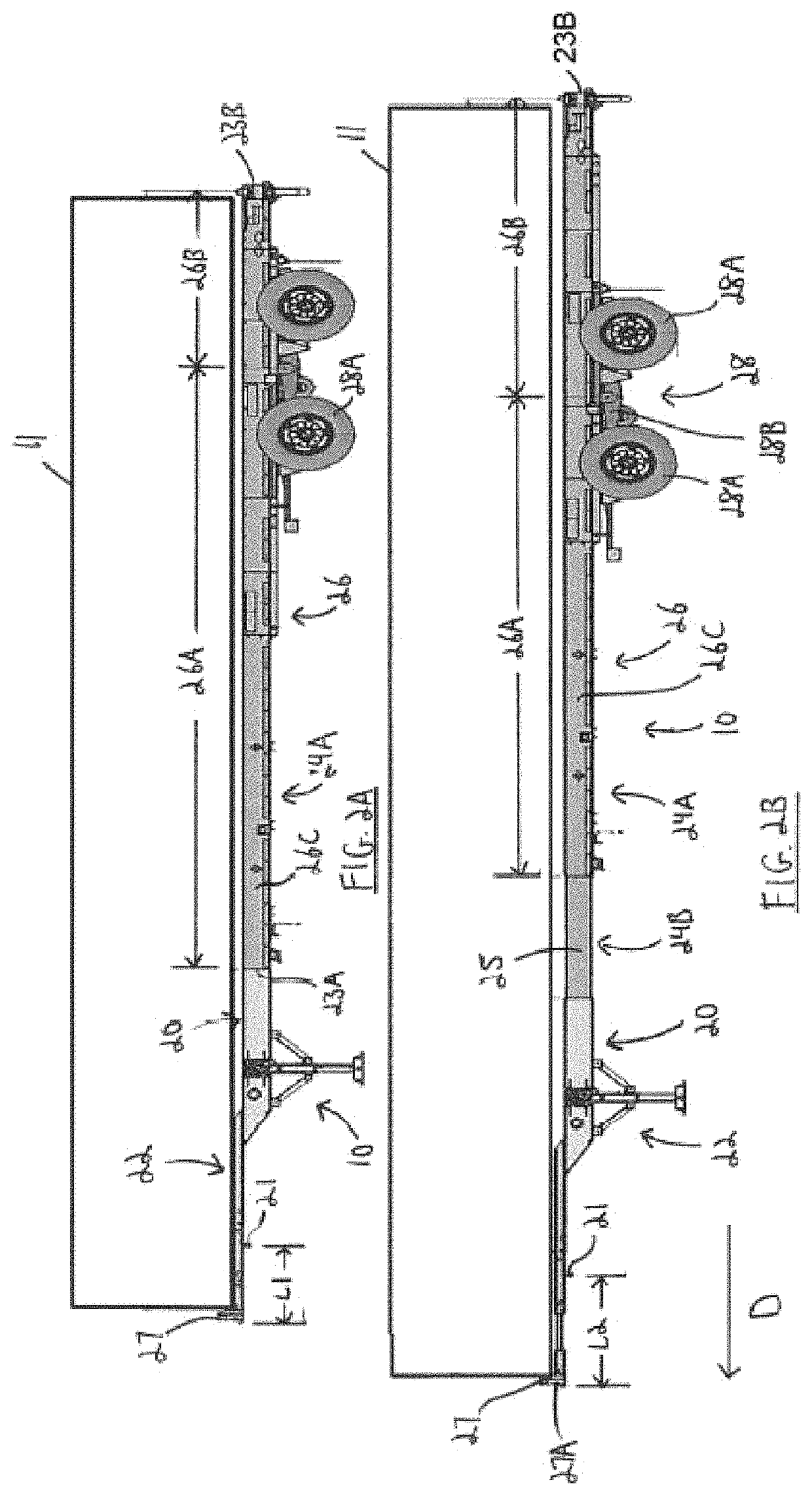 Extendable trailer for freight containers