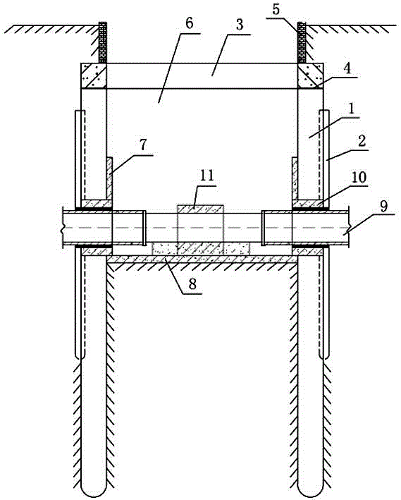 Small-size deep foundation pit supporting structure for pipe jacking construction