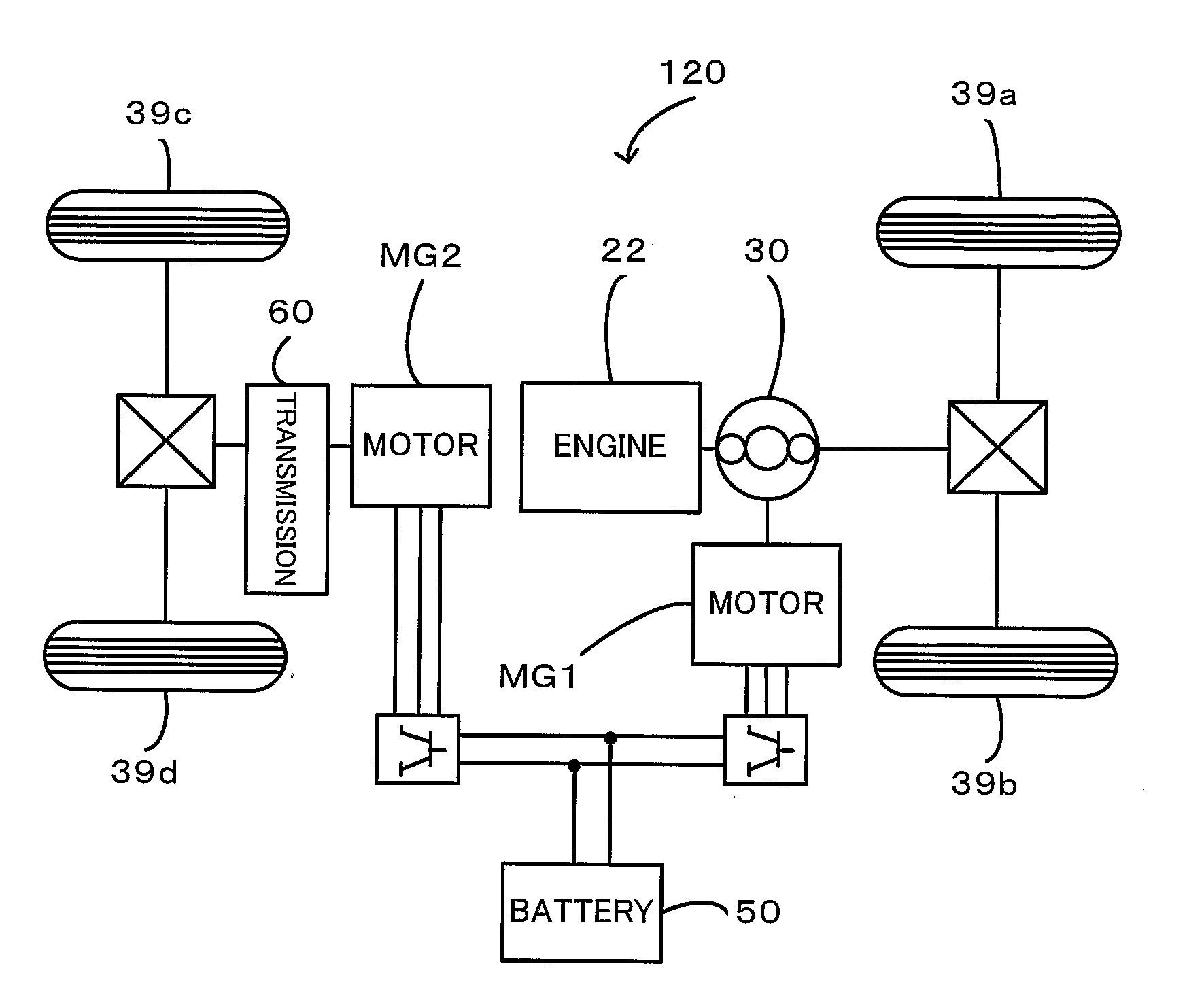 Power Output Apparatus and Hybrid Vehicle Equipped With the Same