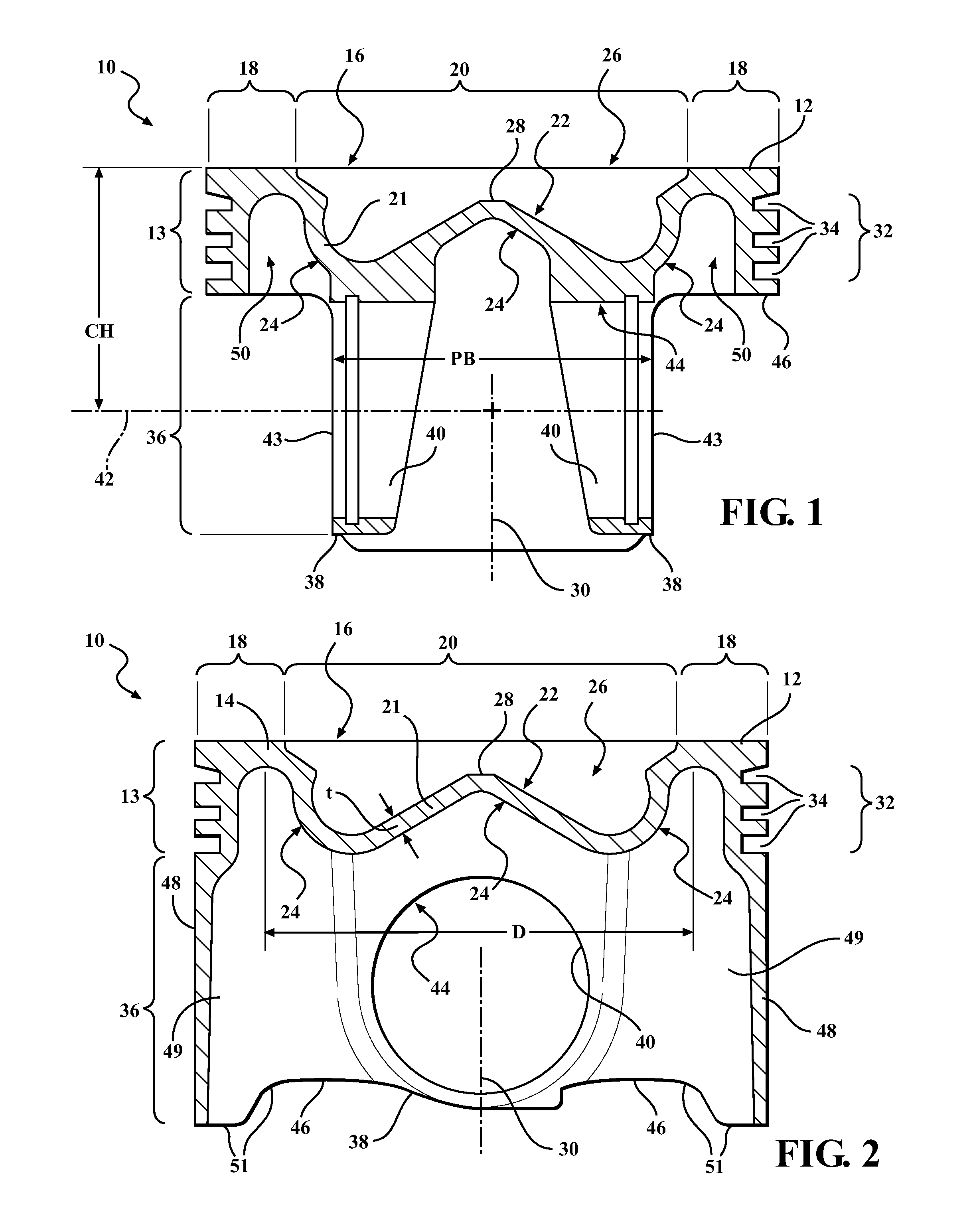 Monolithic, galleryless piston and method of construction thereof