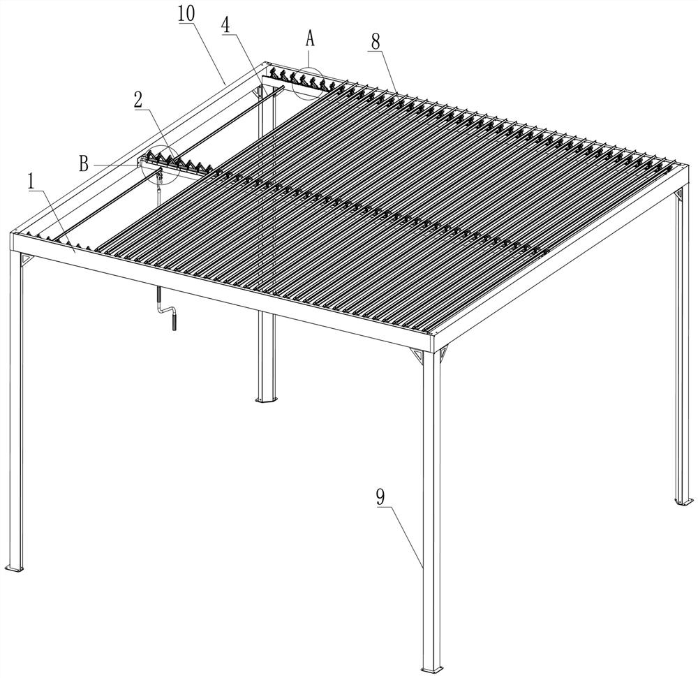 Tent with center-driven long louver canopy opening and closing structure