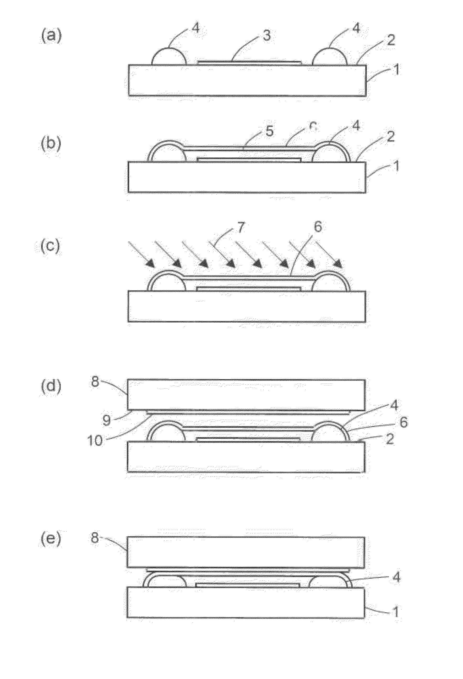 Electronic element sealing method and bonded substrate