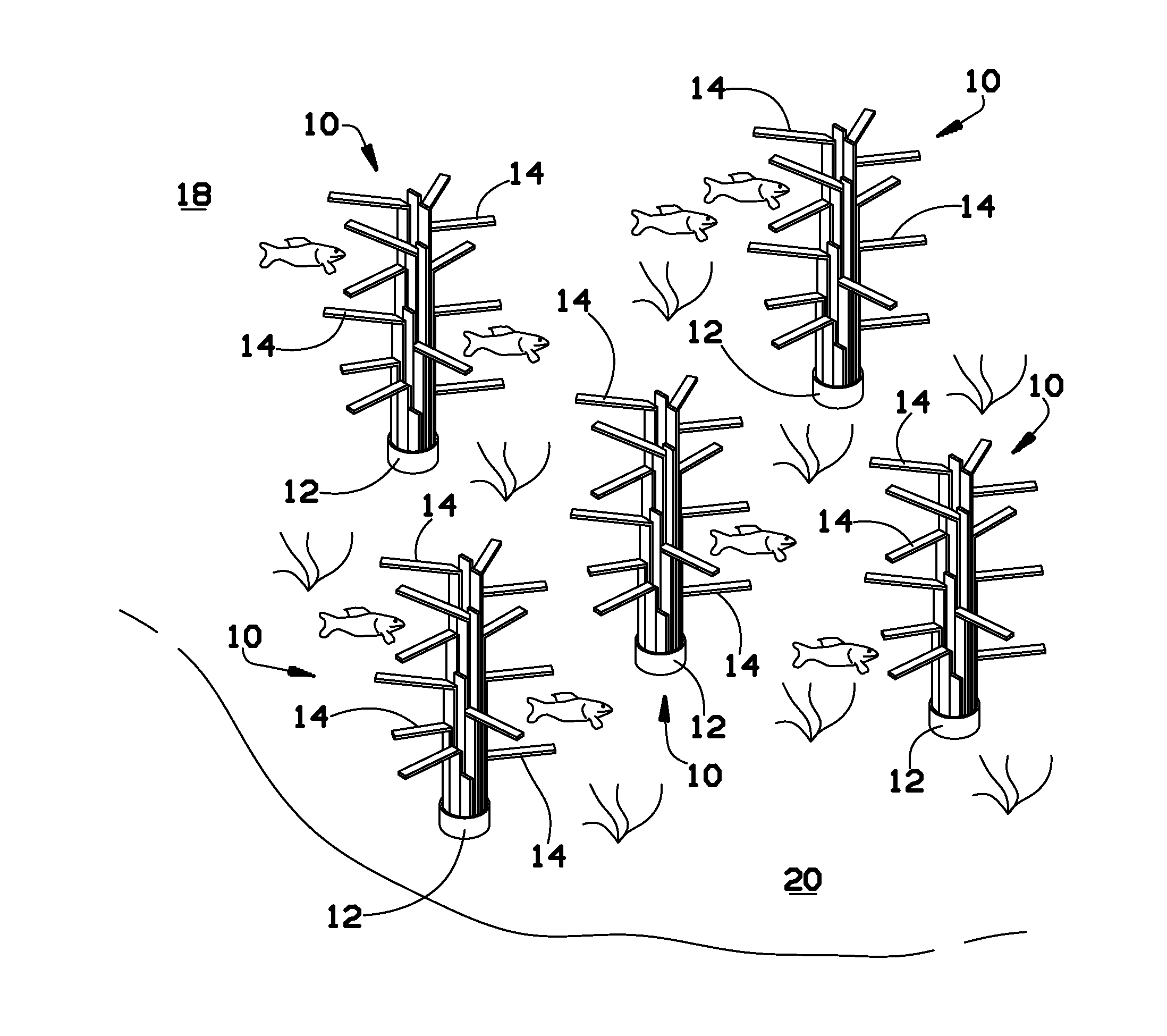 Artificial fish habitat employing fish hiding units