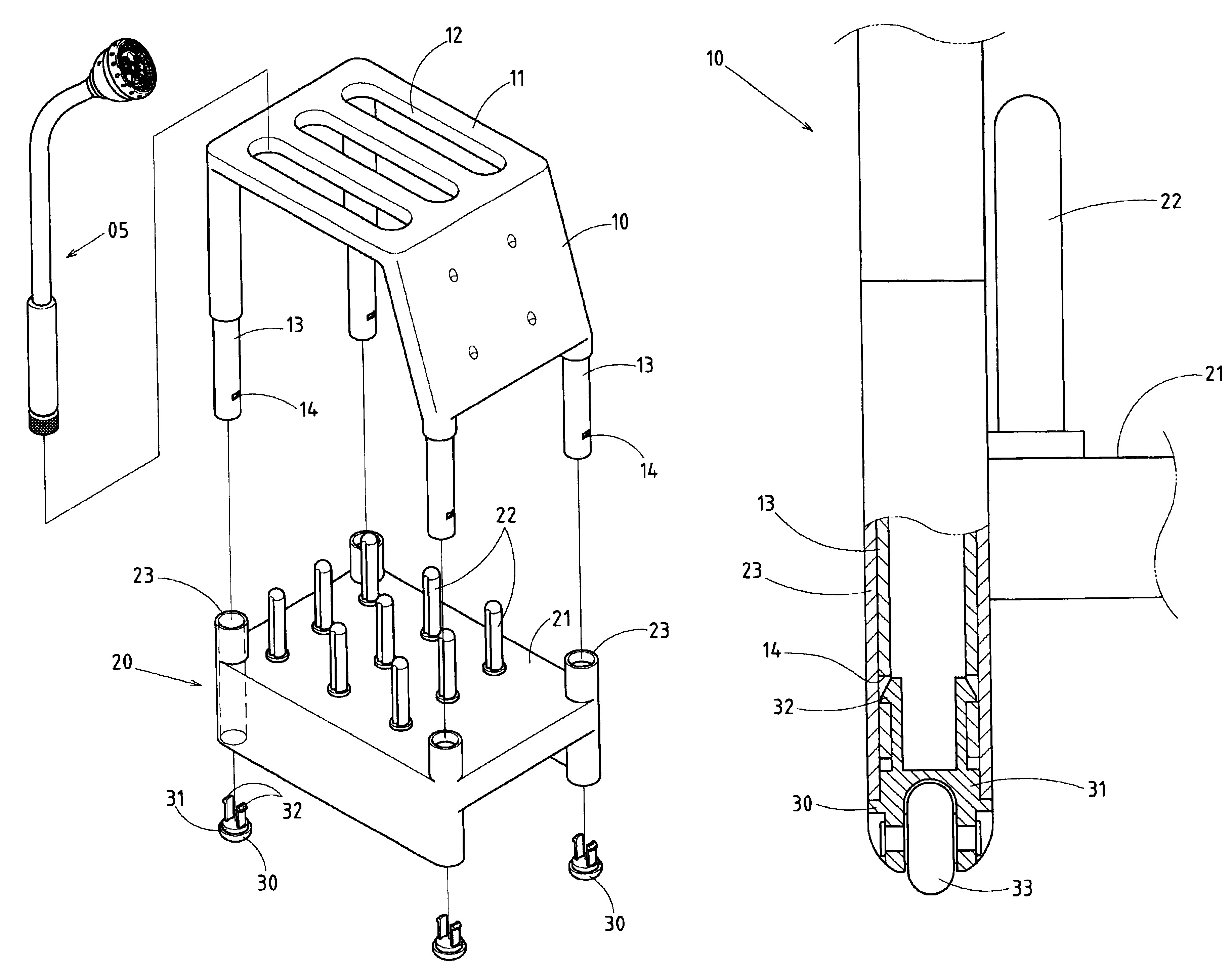 Foot structure of a rack for holding spray nozzles