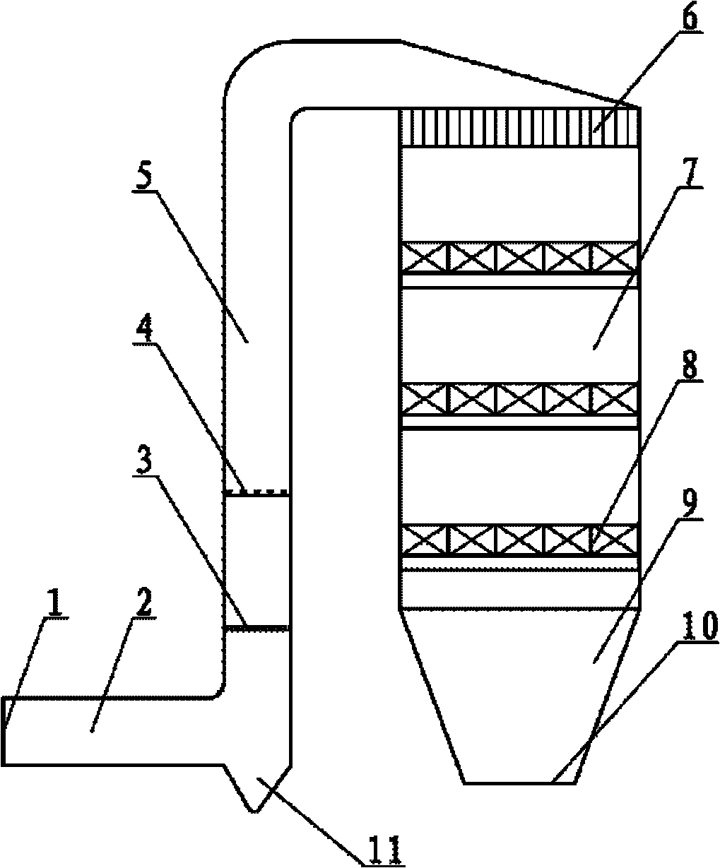 Smoke denitration device for preventing catalyst from being plugged by popcorn ash