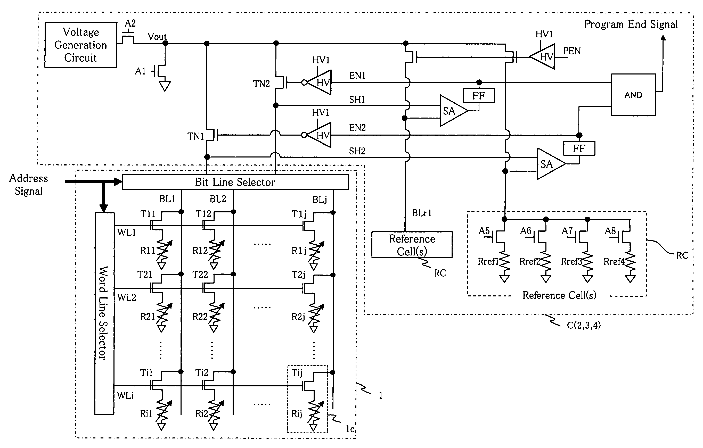 Semiconductor memory device and method for programming and erasing a memory cell