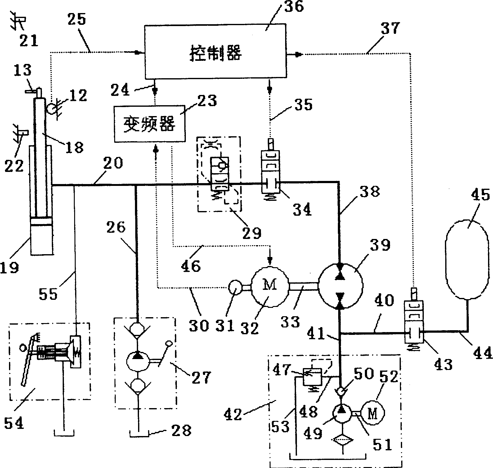 Frequency conversion hydraulic well pumping unit for reducing installation power