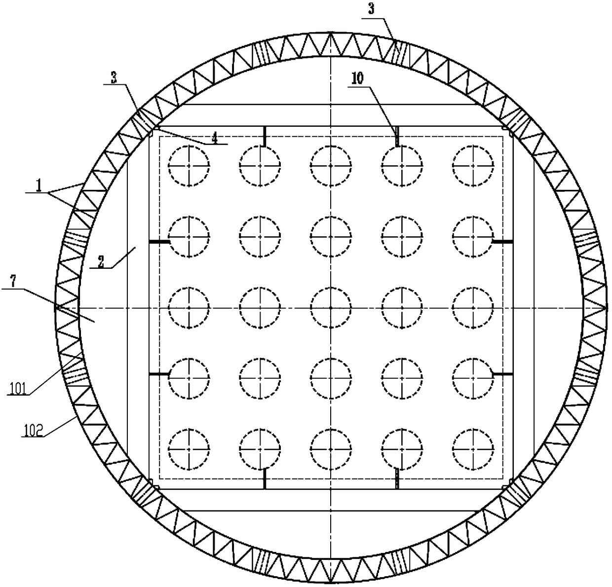 Large coin type compartment cofferdam and construction method