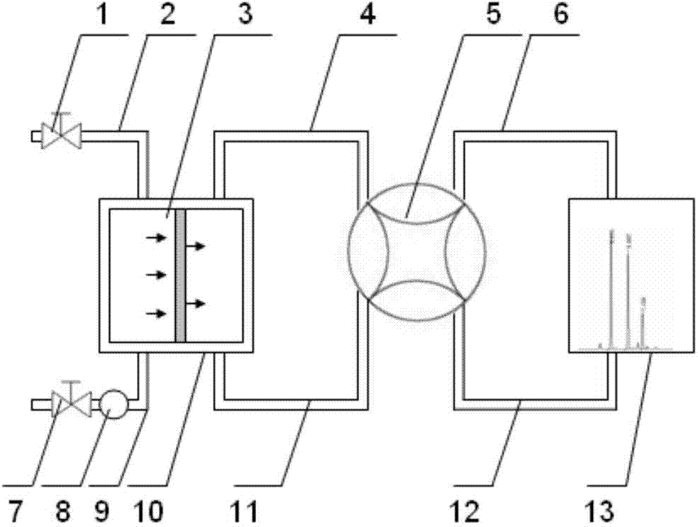 Measuring method and device for simultaneously measuring membrane permeability of each gas mixed gas