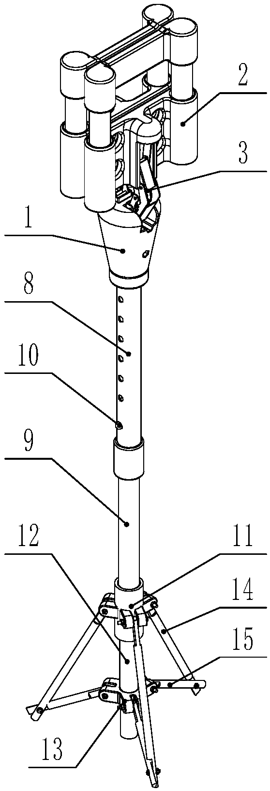 Statically-indeterminate multifunctional walking stick with variable supporting point