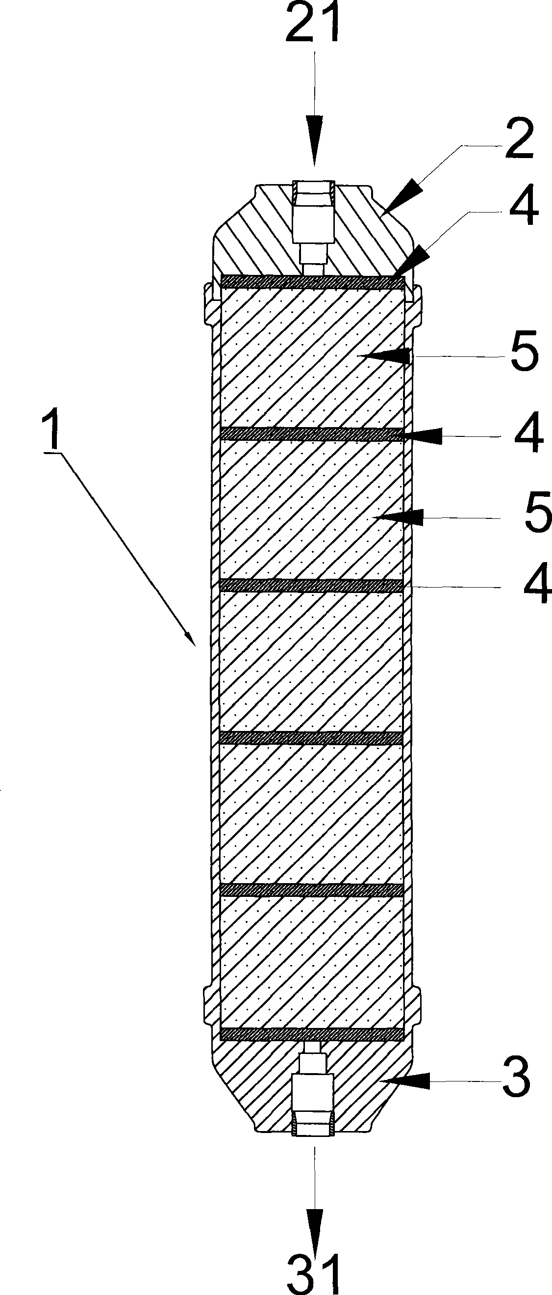 Filling method of KDF dechloridation combined filter element