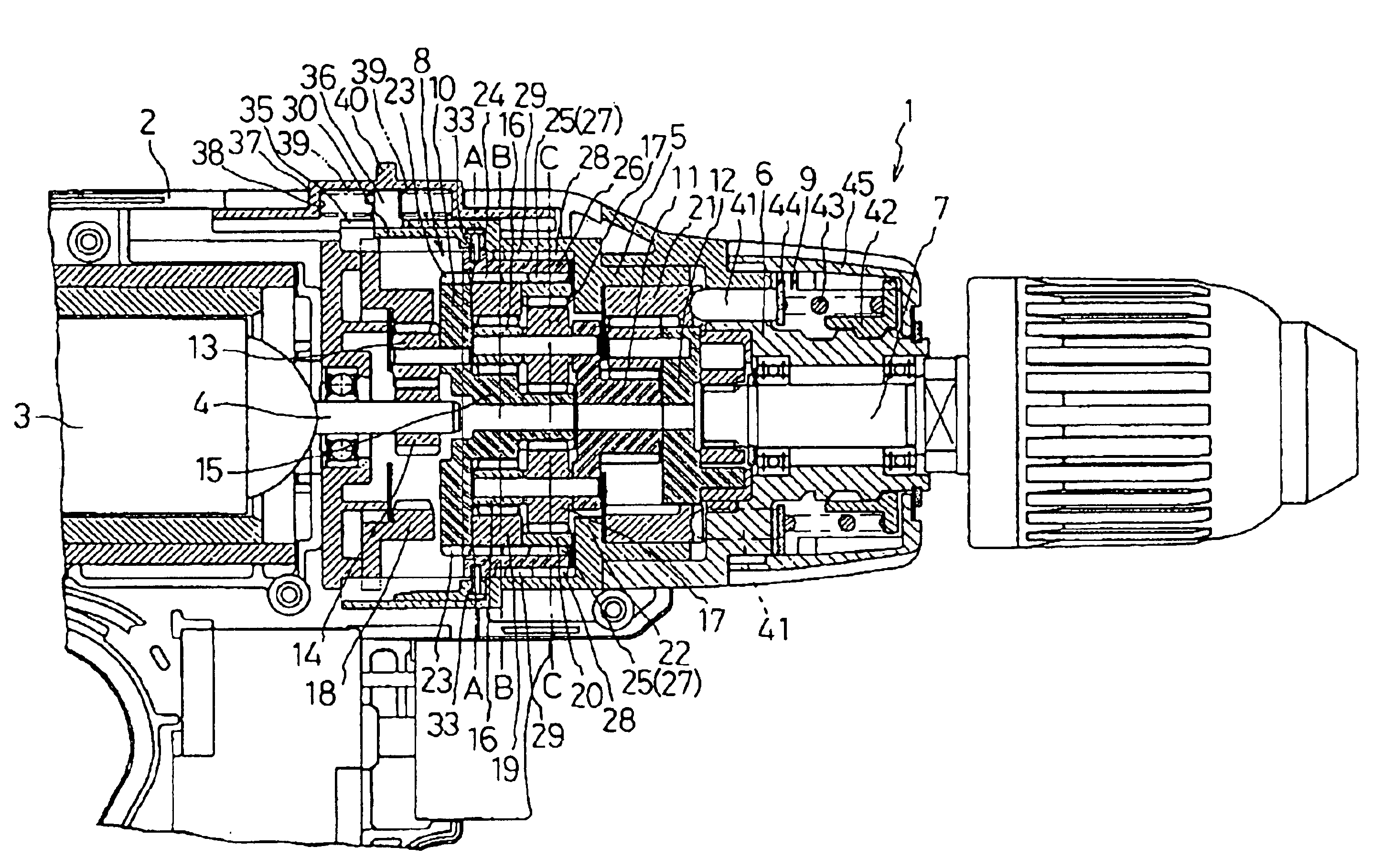 Electric power tool with improved speed change gearing