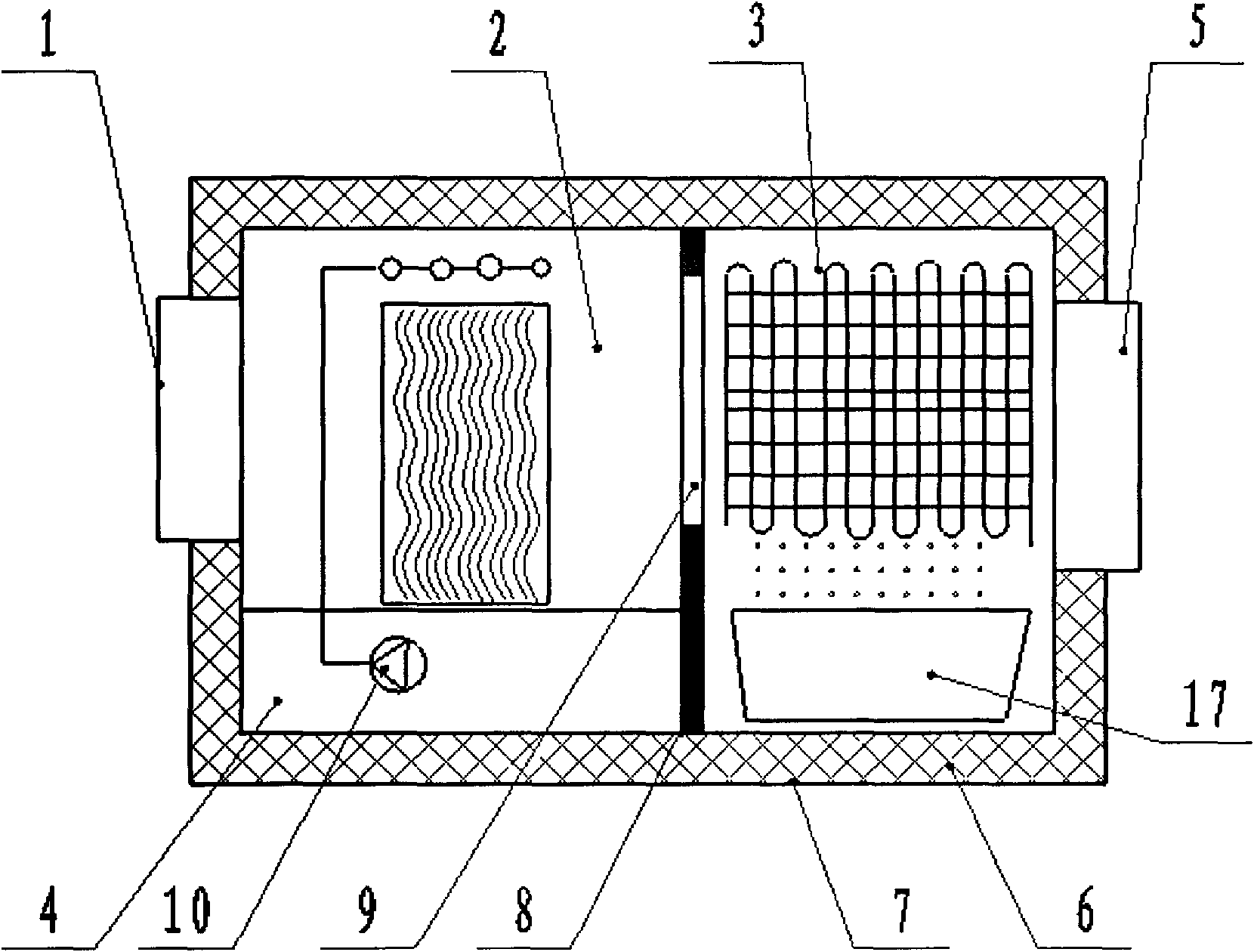 Humidification and condensation integrating device and sea water desalinization method thereof