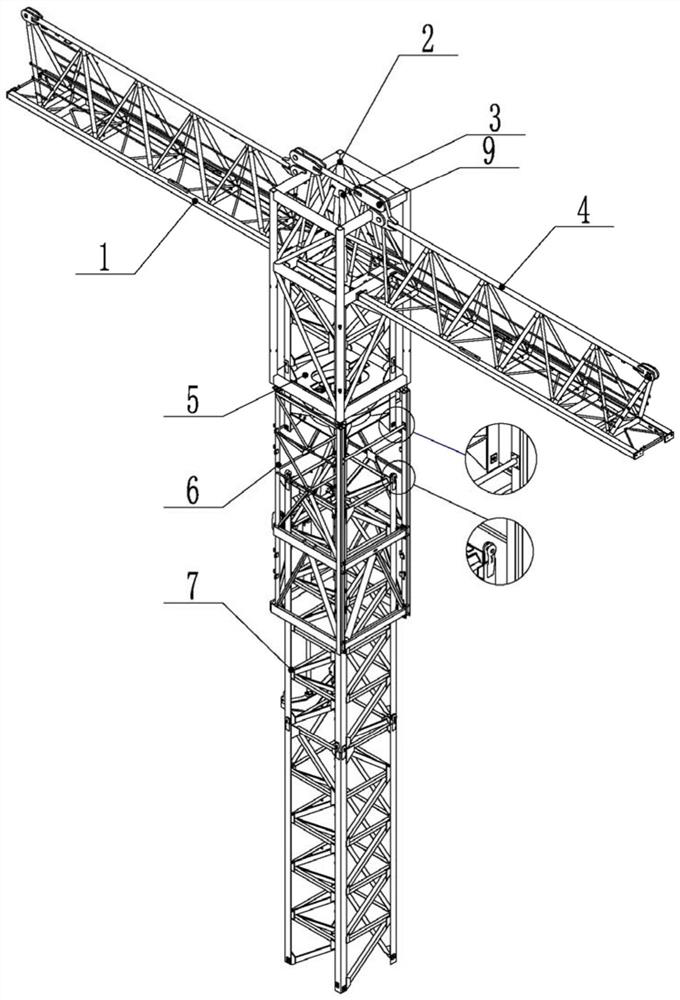 Integral self-lifting device for upper equipment of tower crane