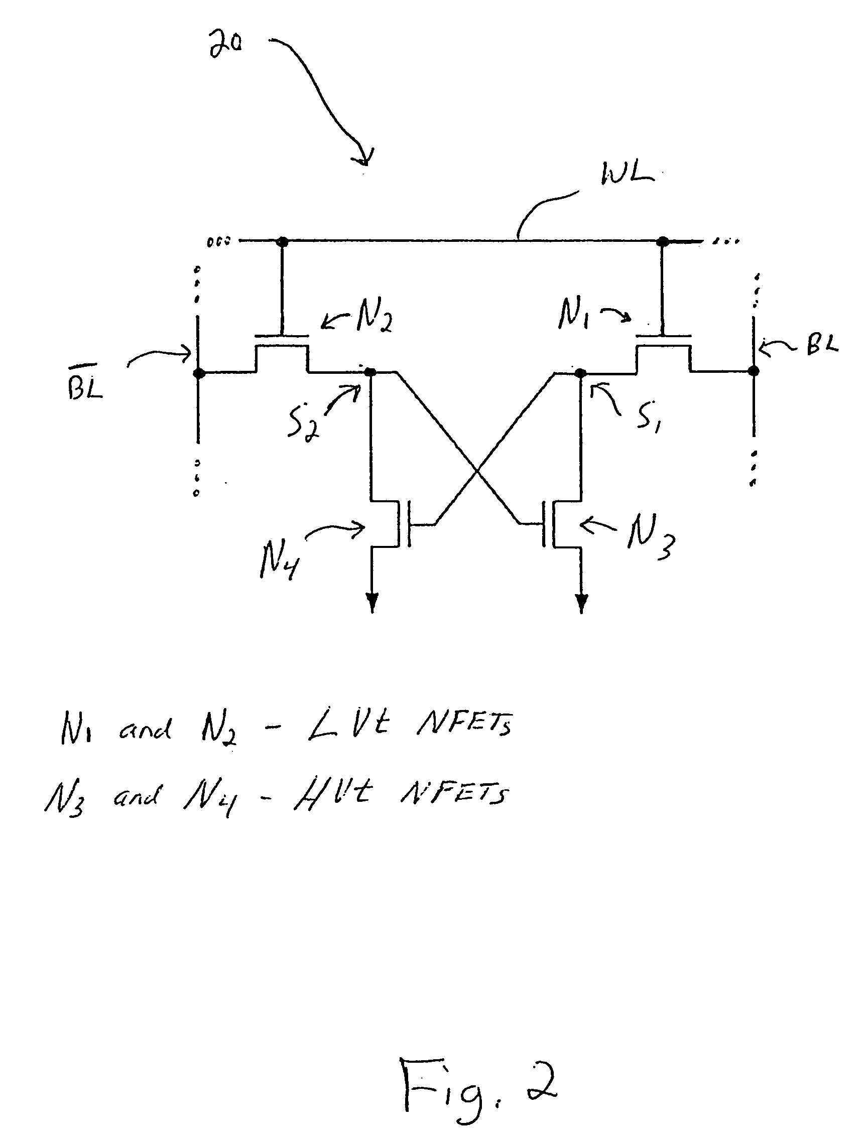 Loadless NMOS four transistor dynamic dual Vt SRAM cell