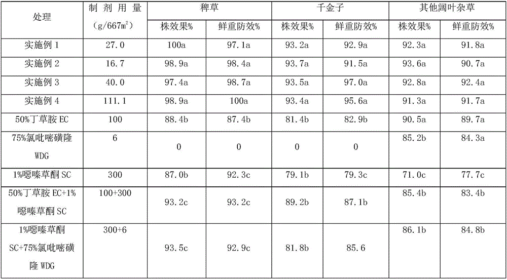 Weeding composition for paddy field and application thereof