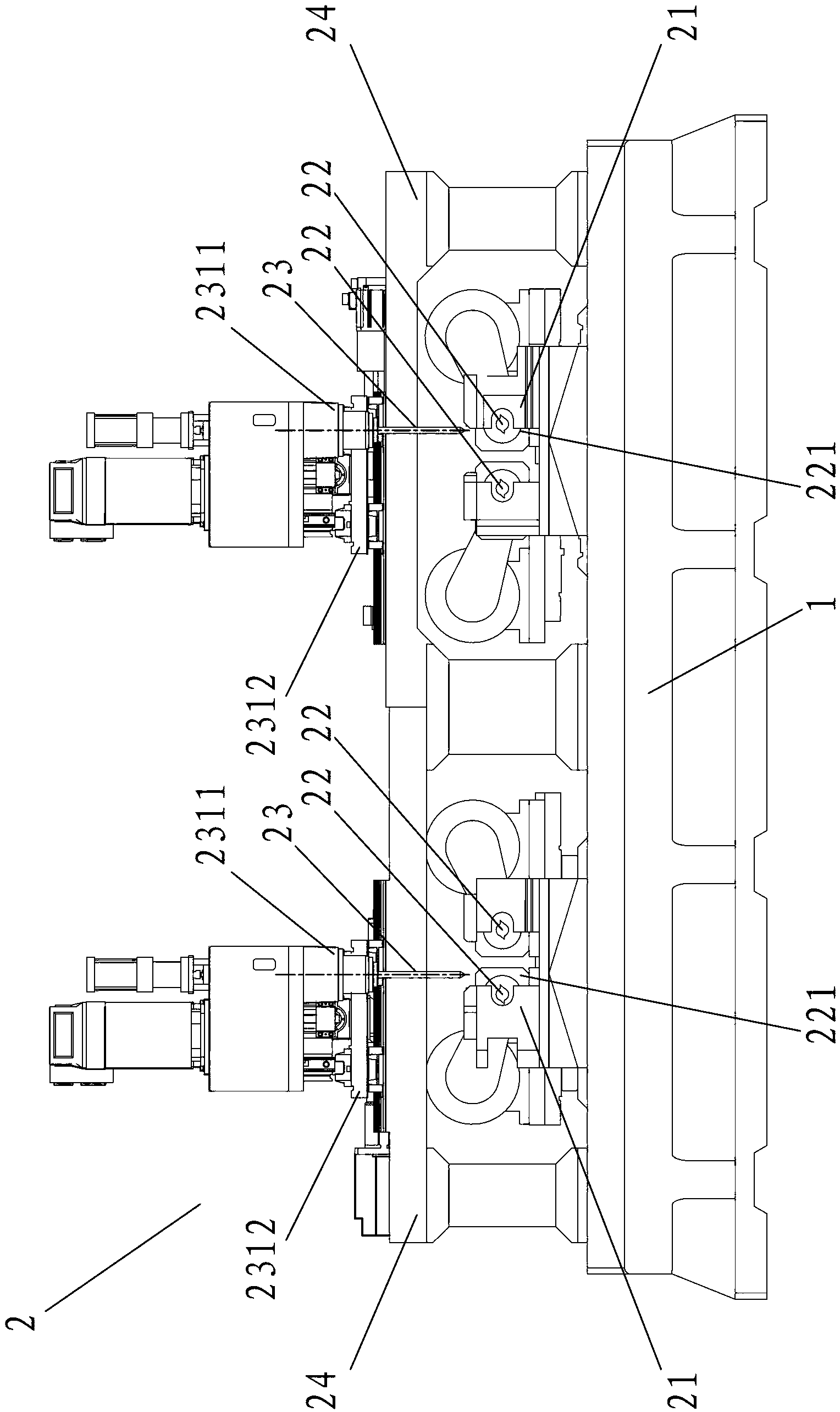 Novel caterpillar section numerical control boring and drilling all-in-one machine