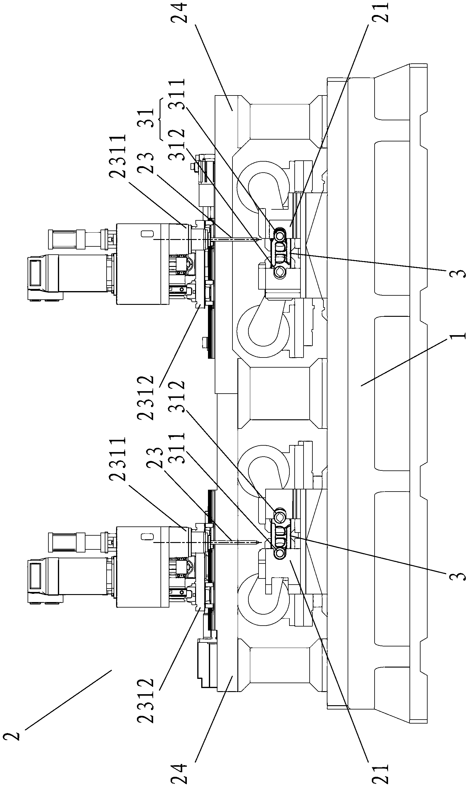 Novel caterpillar section numerical control boring and drilling all-in-one machine