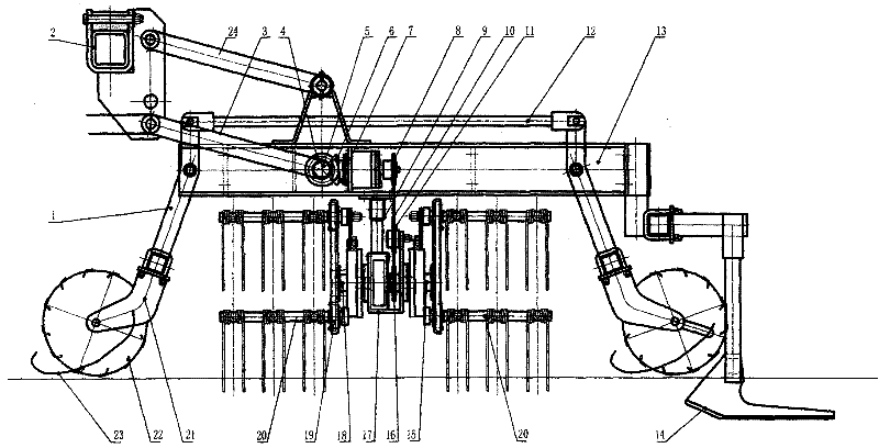 Uniset for mechanical soil-loosening and weeding of crop seedling belt