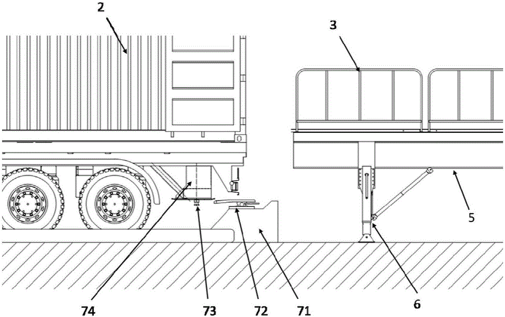 High platform container loading and unloading device and control method thereof