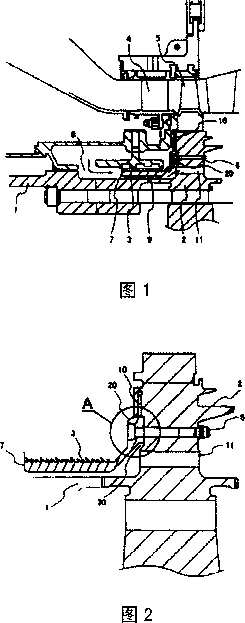 Mounting structure of air separation device and gas turbine containing same