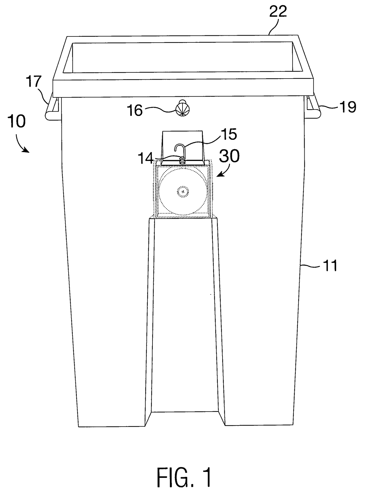 Rigid trash receptacle with retractable strap