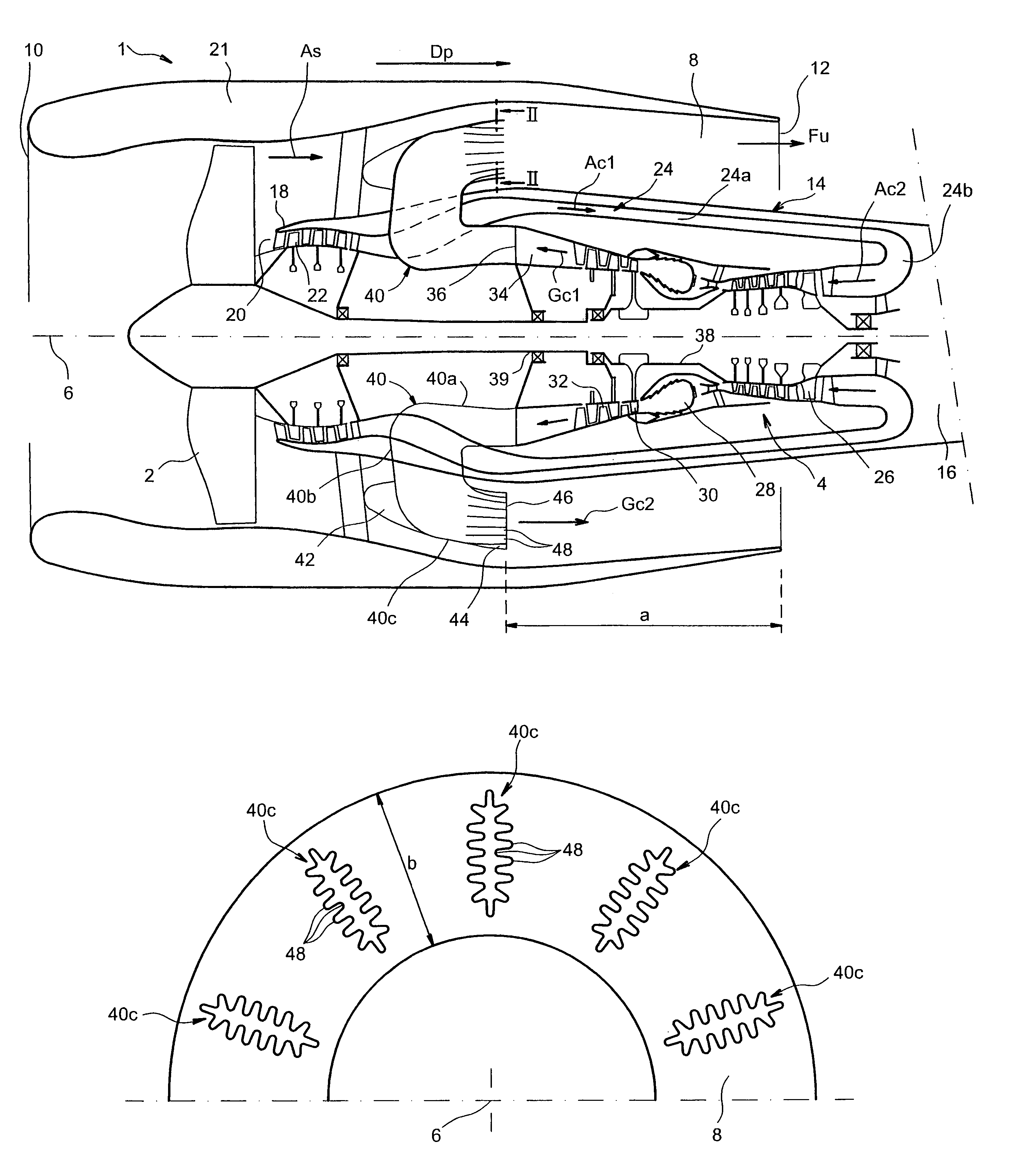 Turbomachine with low noise emissions for aircraft